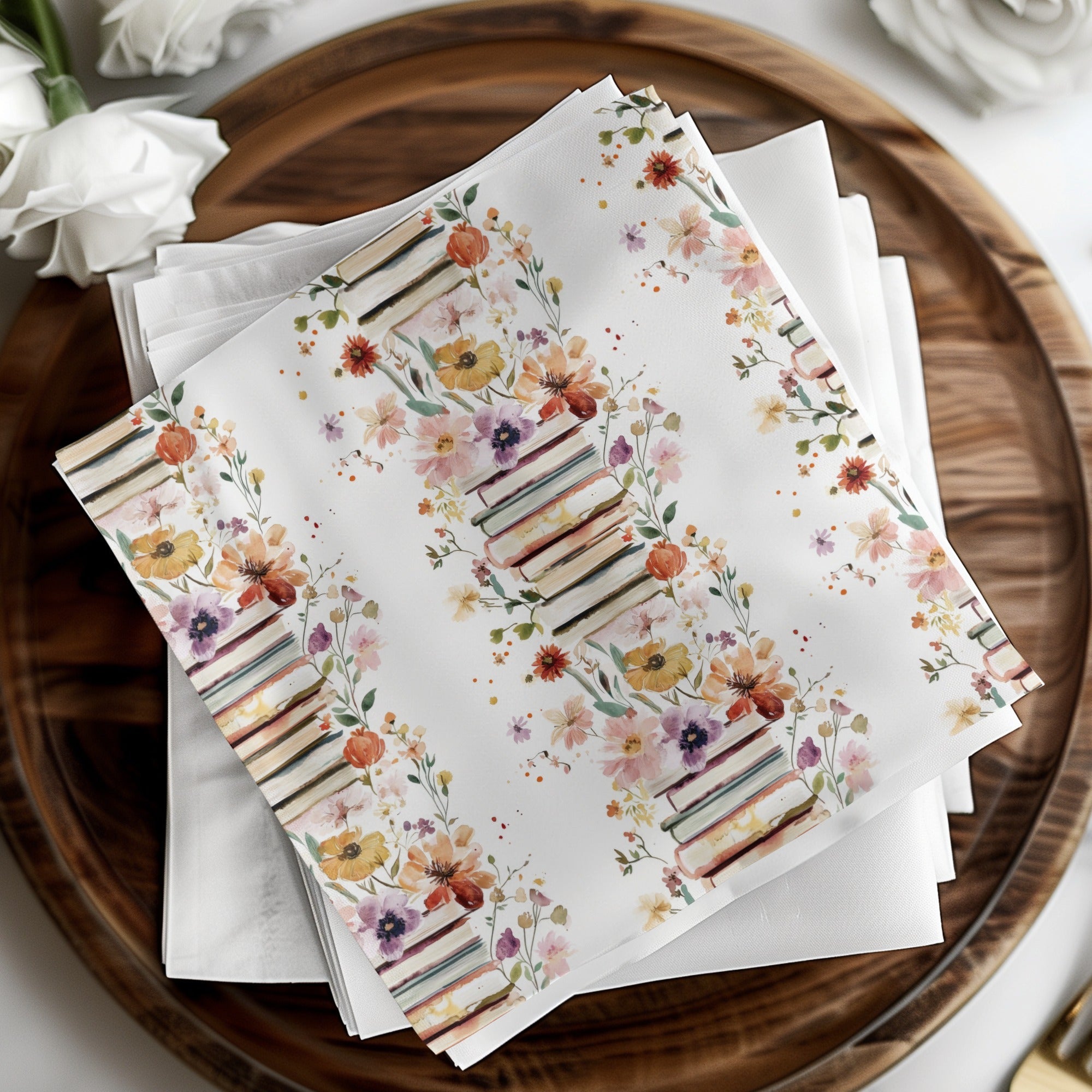 Floral Books Digital Paper, Seamless Book Pattern, Watercolor Flowers Design, Books and Flowers Pattern, Reading Theme Digital File - Moore and Mountain
