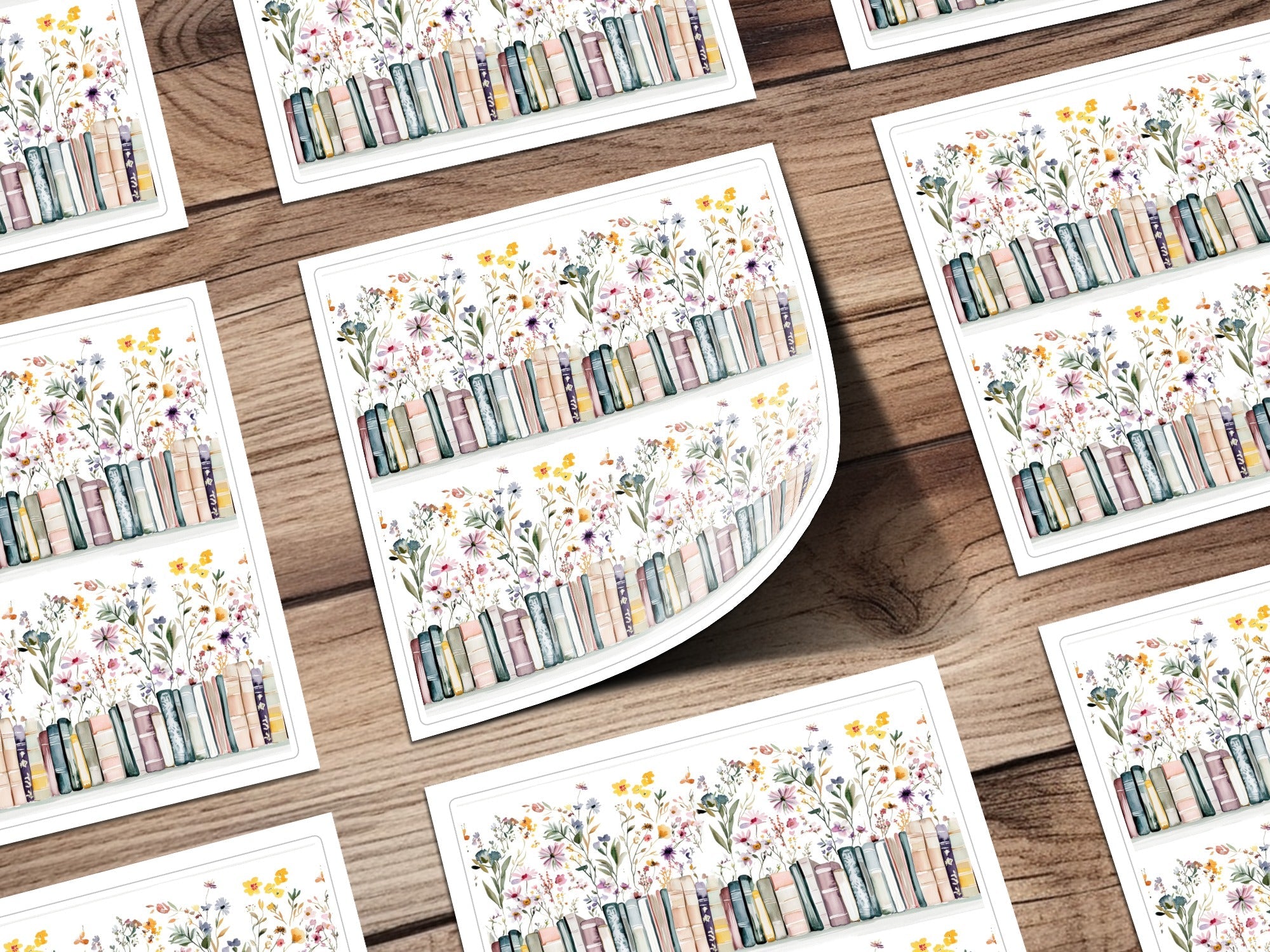 Floral Bookshelf Digital Paper, Seamless Wildflower Pattern, Book Lover Background, Watercolor Flower Design, Reading Nook Decor, Digital - Moore and Mountain