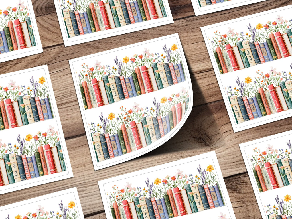Floral Bookshelf Seamless Pattern Digital Paper, Watercolor Book Spine Art, Classic Novel Design, JPEG Download, Reader Gift, Two Scales - Moore and Mountain
