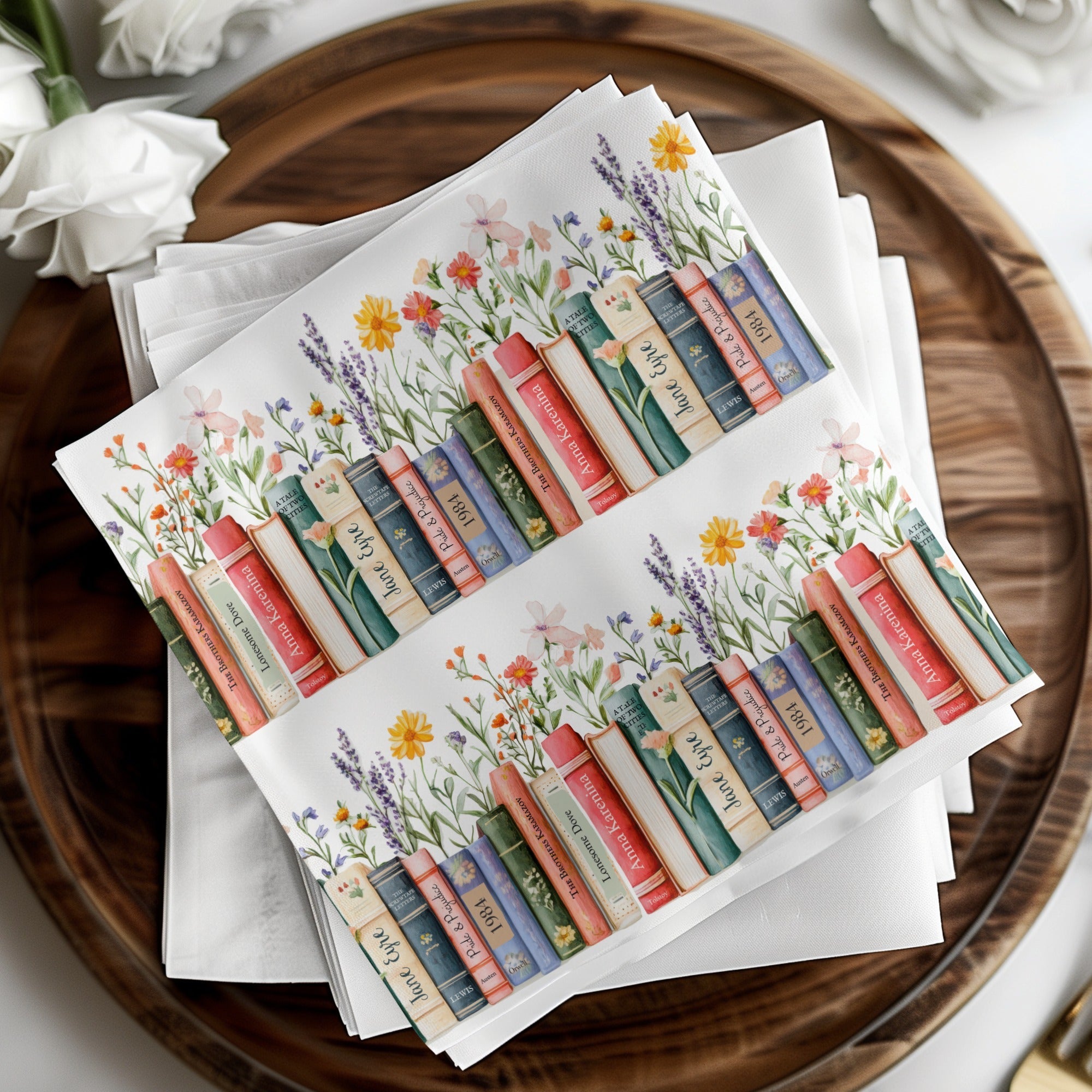 Floral Bookshelf Seamless Pattern Digital Paper, Watercolor Book Spine Art, Classic Novel Design, JPEG Download, Reader Gift, Two Scales - Moore and Mountain