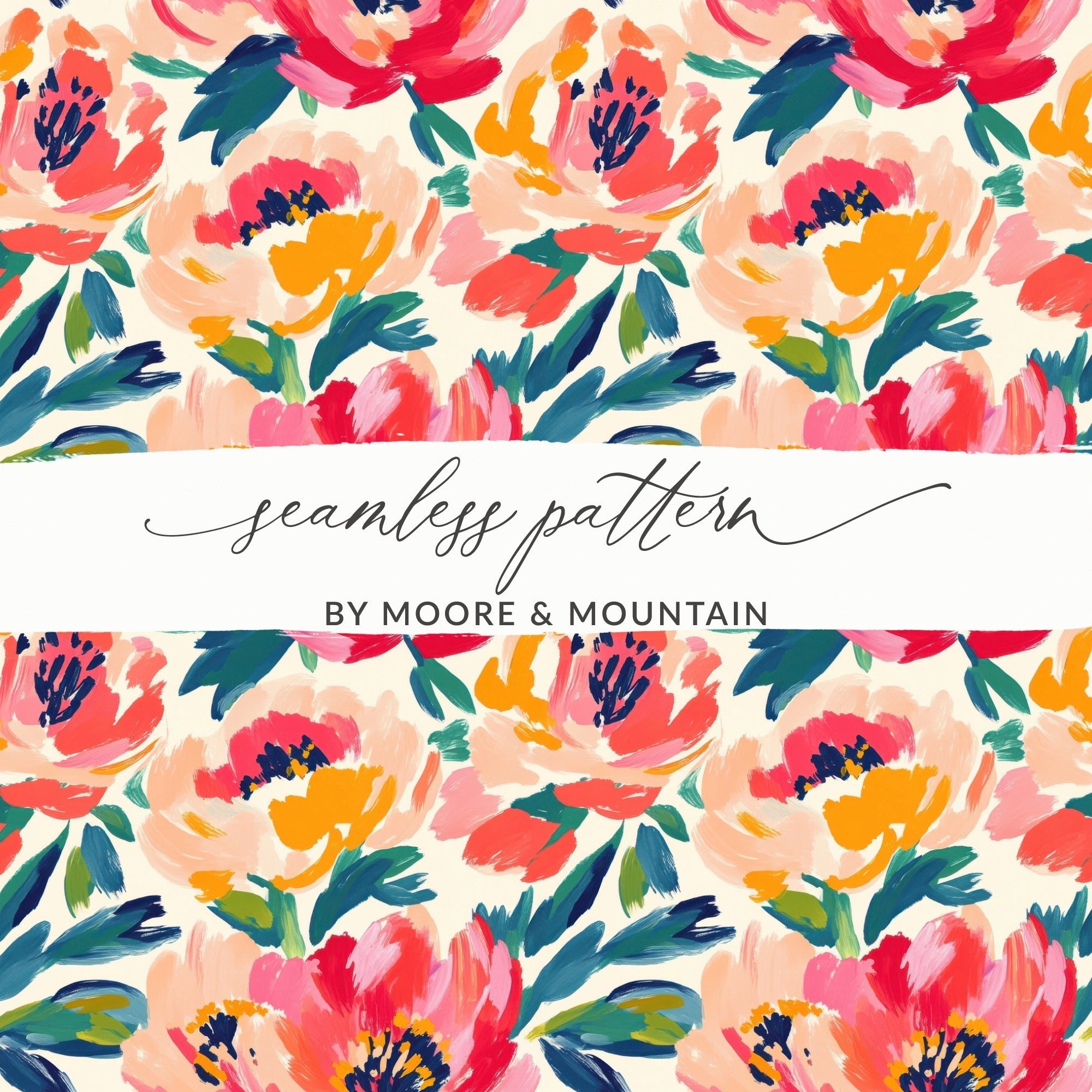 Floral Brushstrokes In Coral And Teal Pattern Digital - Moore and Mountain
