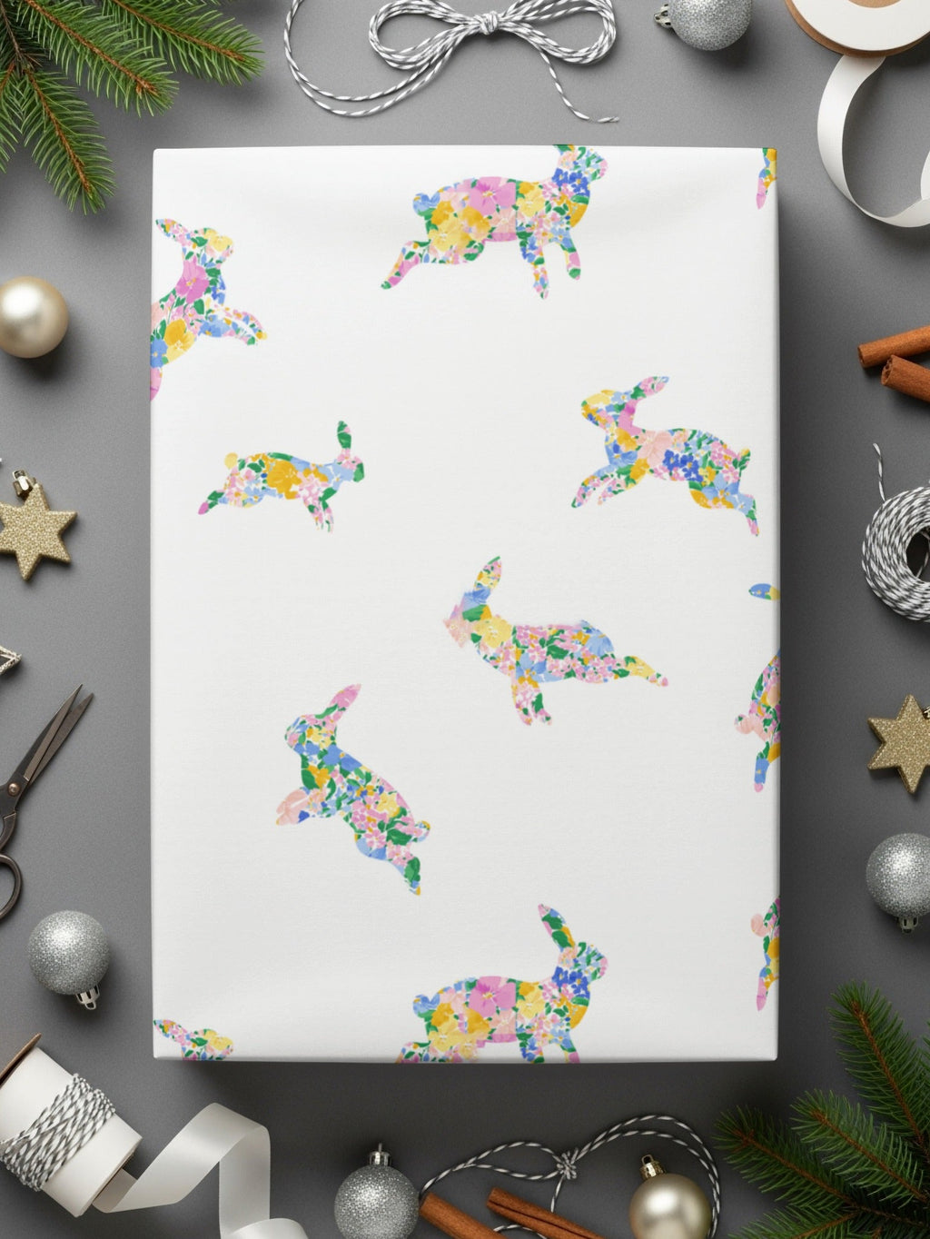 Floral Bunny Digital Paper, Easter Seamless Pattern, Spring Background, Scrapbook Paper, Fabric Design, Cute Rabbit Pattern, Digital - Moore and Mountain