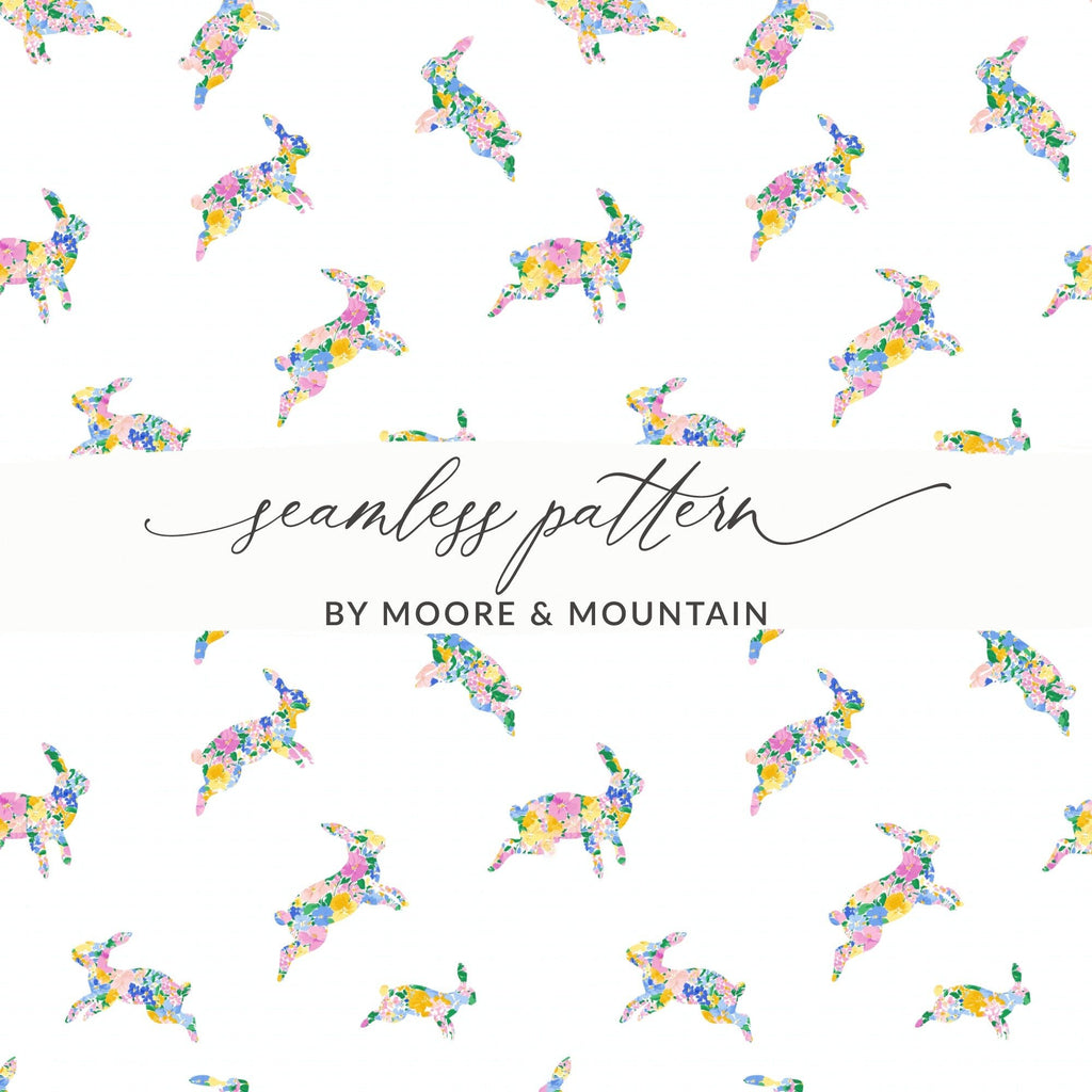 Floral Bunny Digital Paper, Easter Seamless Pattern, Spring Background, Scrapbook Paper, Fabric Design, Cute Rabbit Pattern, Digital - Moore and Mountain