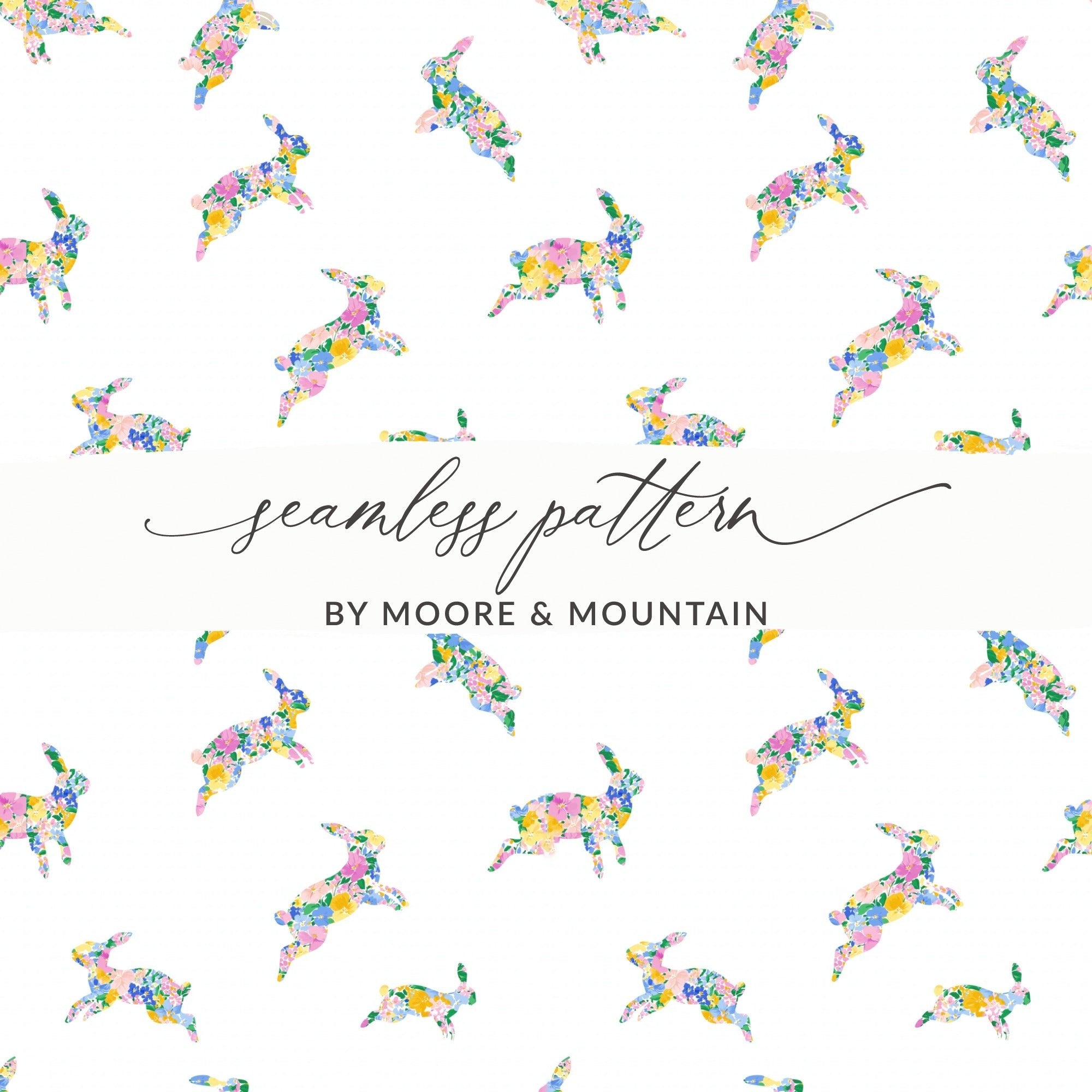 Floral Bunny Digital Paper, Easter Seamless Pattern, Spring Background, Scrapbook Paper, Fabric Design, Cute Rabbit Pattern, Digital - Moore and Mountain