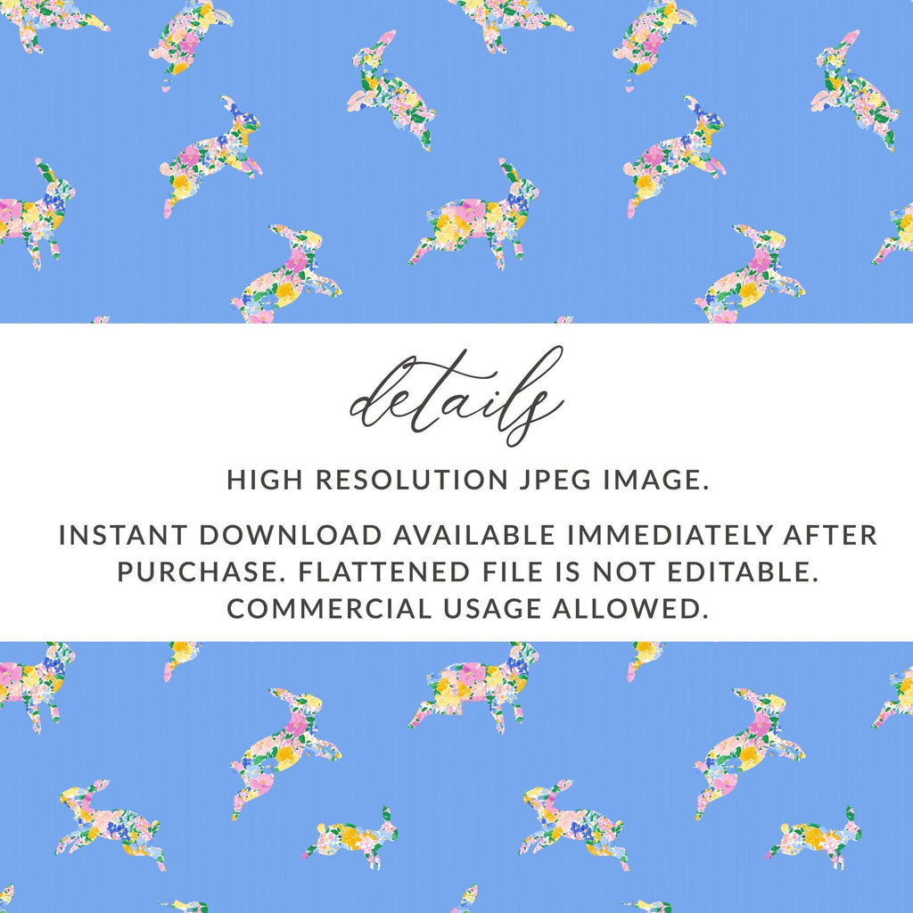 Floral Bunny Digital Paper, Seamless Rabbit Pattern, Spring Easter Design, Pastel Blue Background, Cute Animal Print, Digital Download - Moore and Mountain