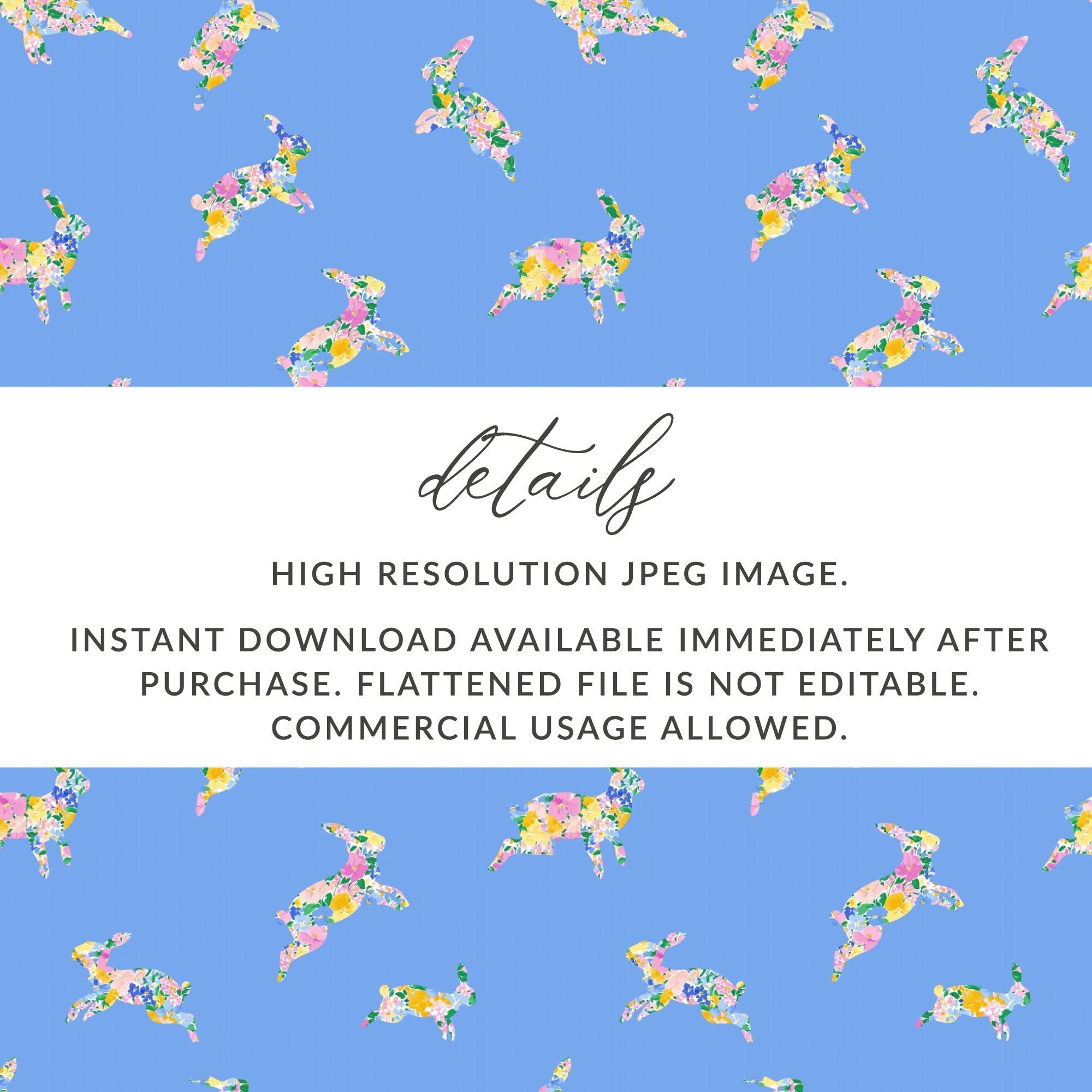 Floral Bunny Digital Paper, Seamless Rabbit Pattern, Spring Easter Design, Pastel Blue Background, Cute Animal Print, Digital Download - Moore and Mountain