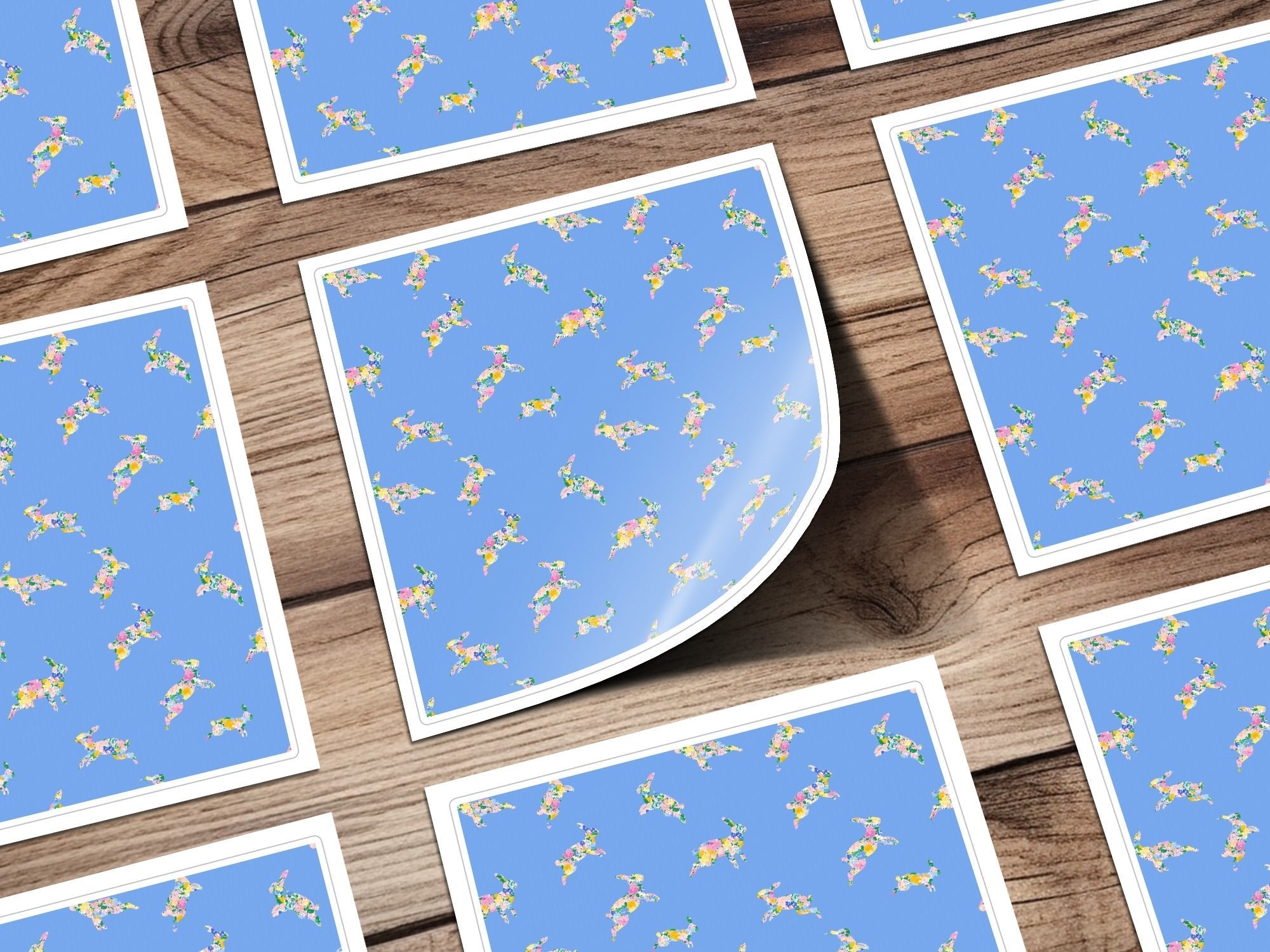 Floral Bunny Digital Paper, Seamless Rabbit Pattern, Spring Easter Design, Pastel Blue Background, Cute Animal Print, Digital Download - Moore and Mountain