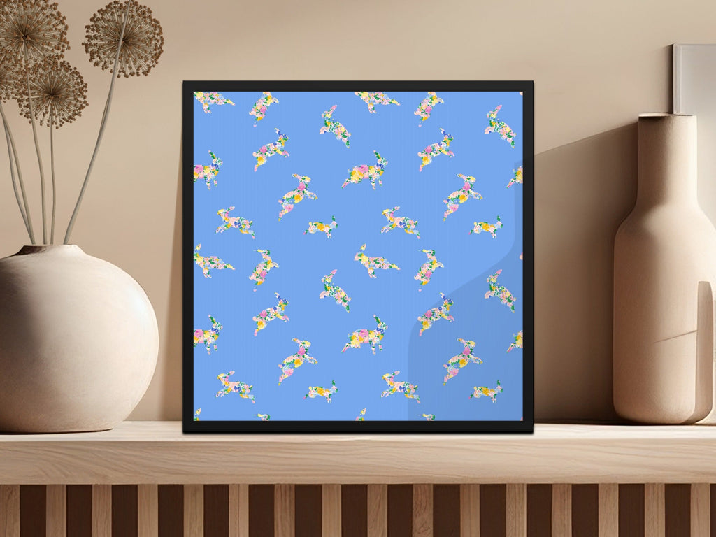 Floral Bunny Digital Paper, Seamless Rabbit Pattern, Spring Easter Design, Pastel Blue Background, Cute Animal Print, Digital Download - Moore and Mountain