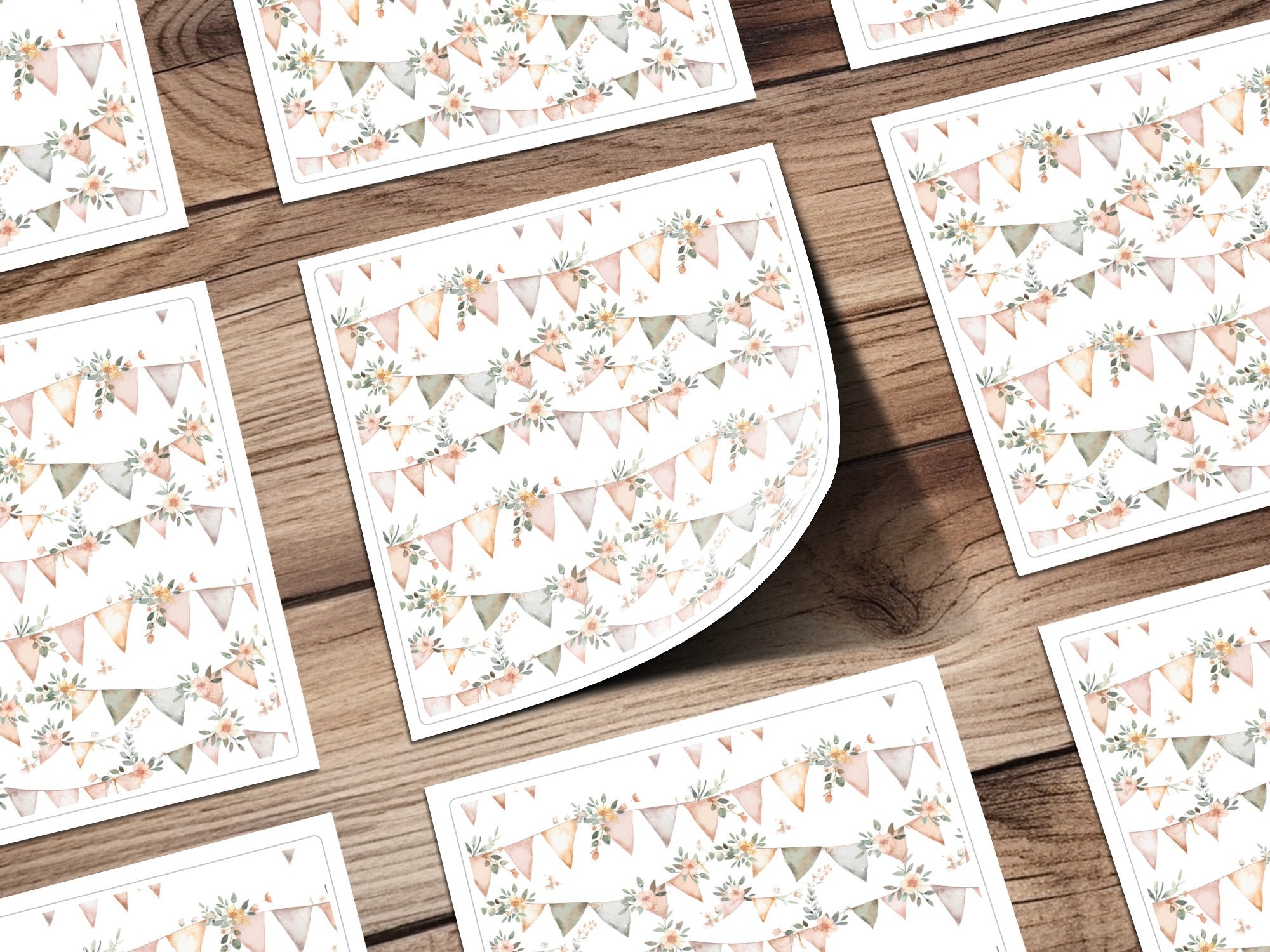 Floral Bunting Seamless Pattern, Watercolor Pennant Flags Digital Paper, Party Decoration Printable Backdrop, Girl Nursery Download - Moore and Mountain