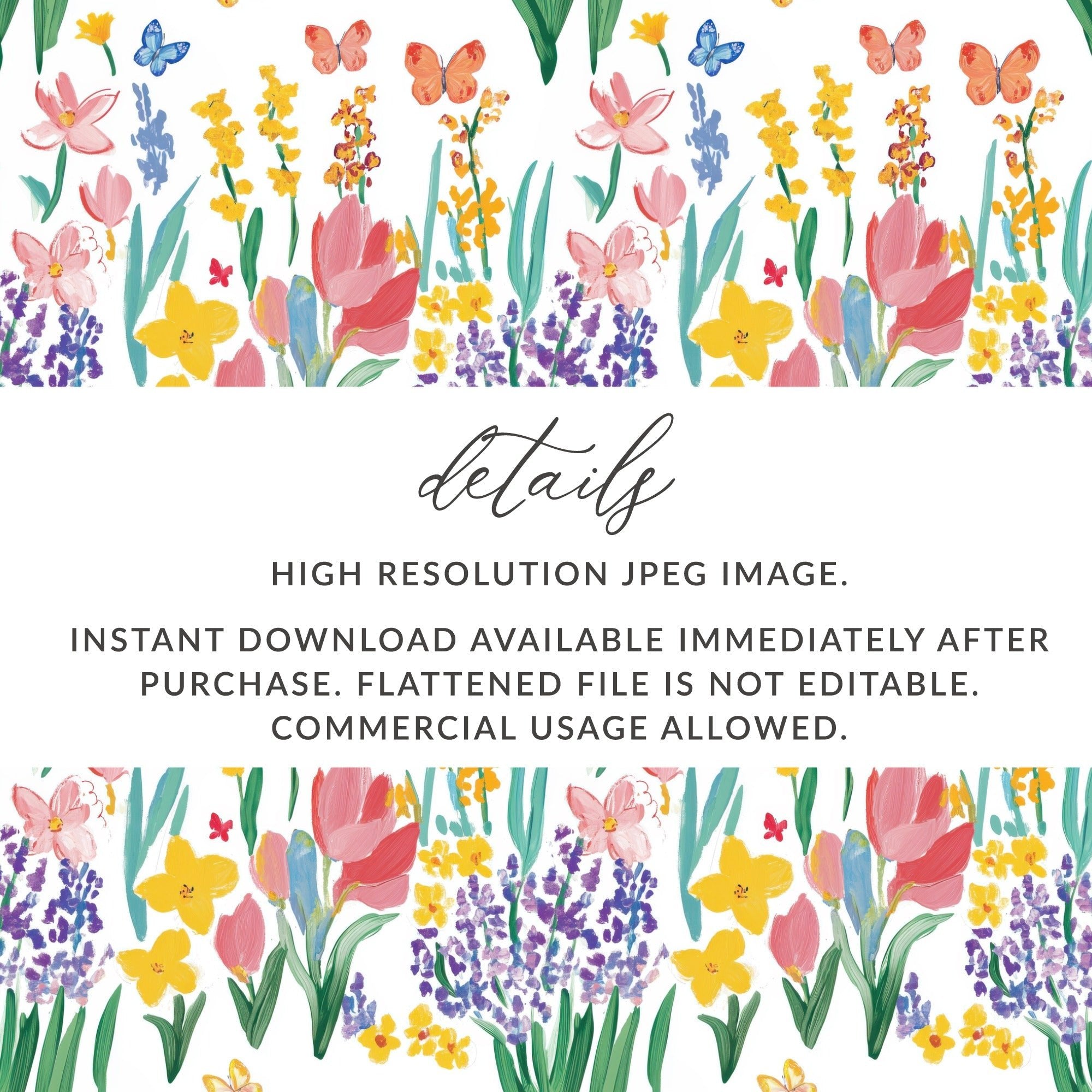 Floral Butterfly Digital Paper, Seamless Flower Pattern, Watercolor Wildflower Design, Spring Garden Print, Floral Digital Download - Moore and Mountain