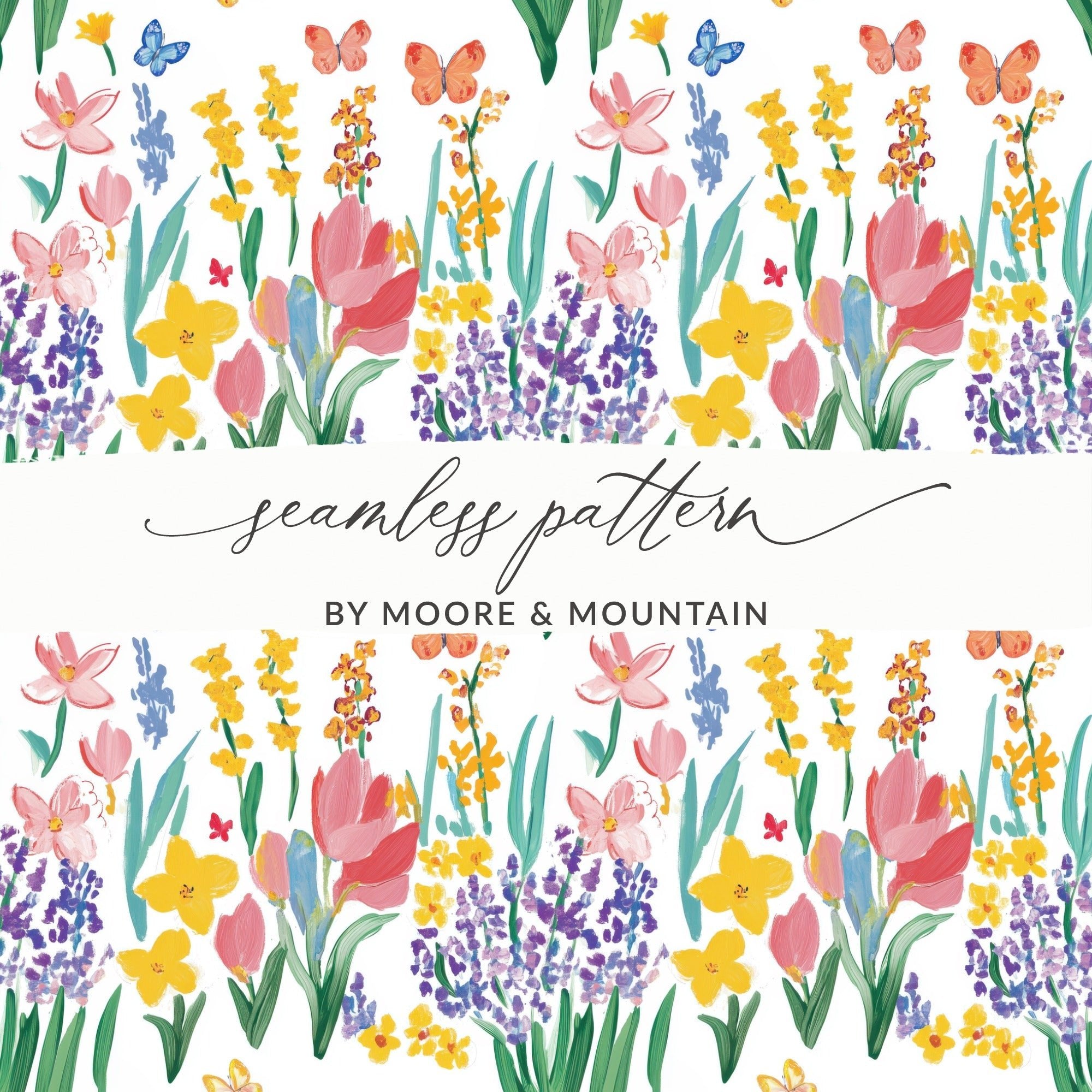 Floral Butterfly Digital Paper, Seamless Flower Pattern, Watercolor Wildflower Design, Spring Garden Print, Floral Digital Download - Moore and Mountain