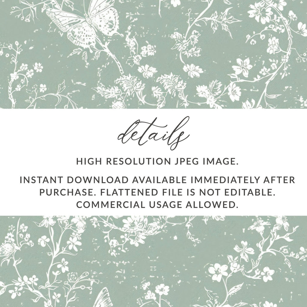 Floral Butterfly Digital Paper, Seamless Pattern, Sage Green Texture, Delicate Flower Digital File, Repeatable Design, DIY Digital - Moore and Mountain