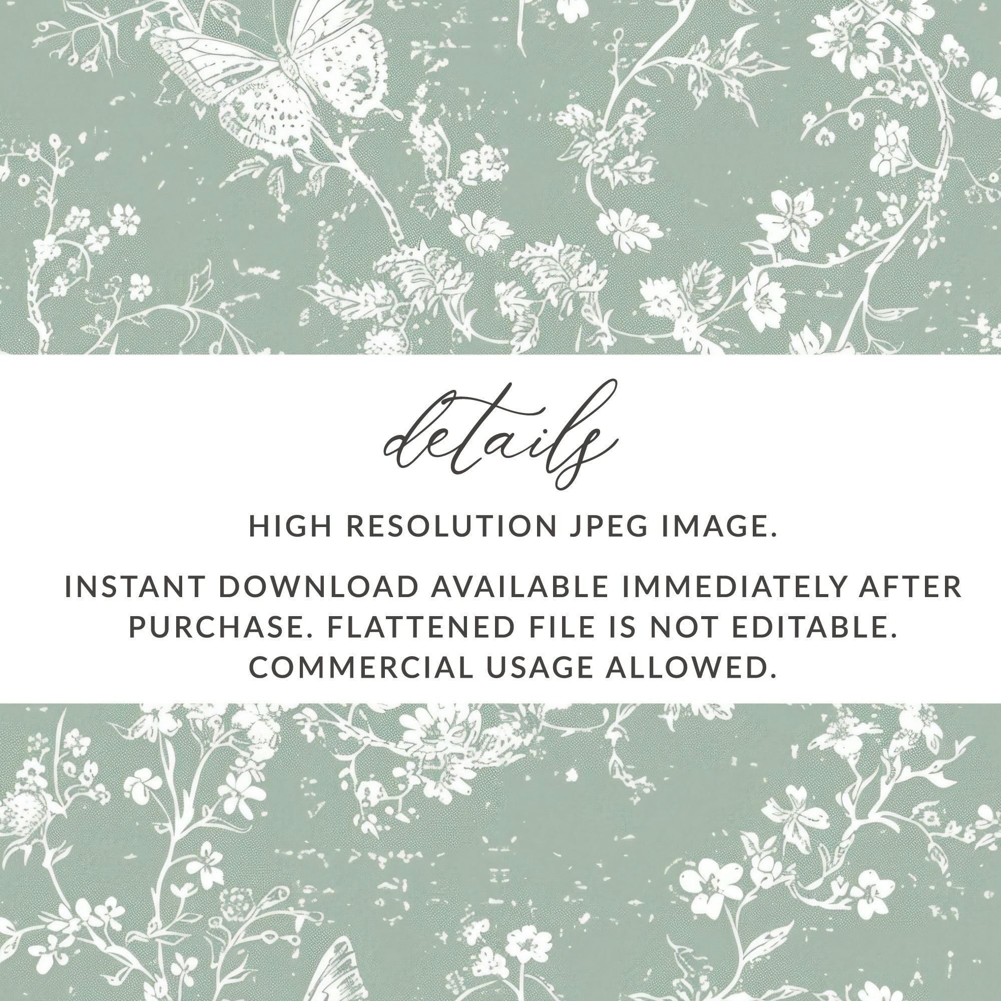 Floral Butterfly Digital Paper, Seamless Pattern, Sage Green Texture, Delicate Flower Digital File, Repeatable Design, DIY Digital - Moore and Mountain