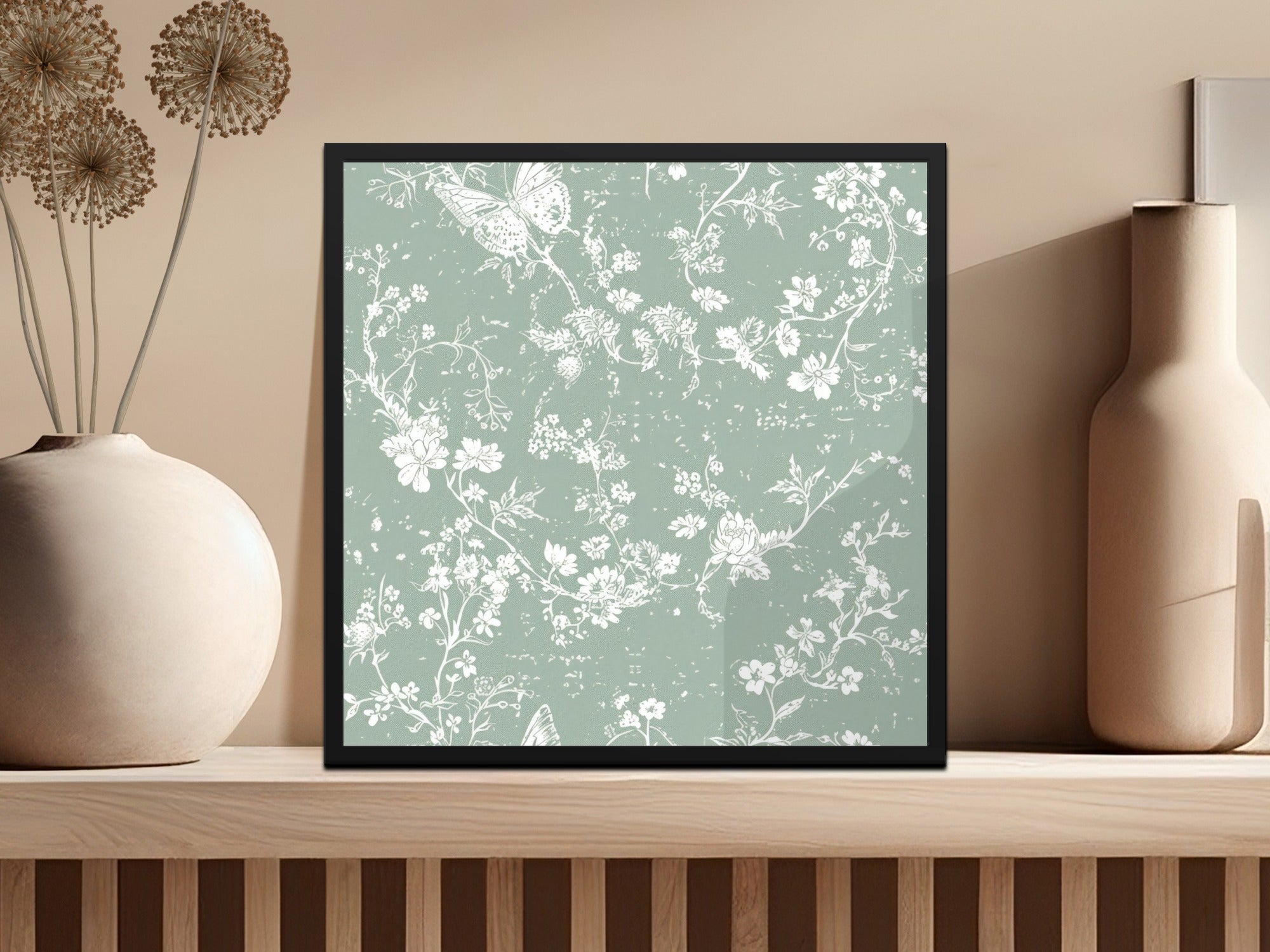 Floral Butterfly Digital Paper, Seamless Pattern, Sage Green Texture, Delicate Flower Digital File, Repeatable Design, DIY Digital - Moore and Mountain