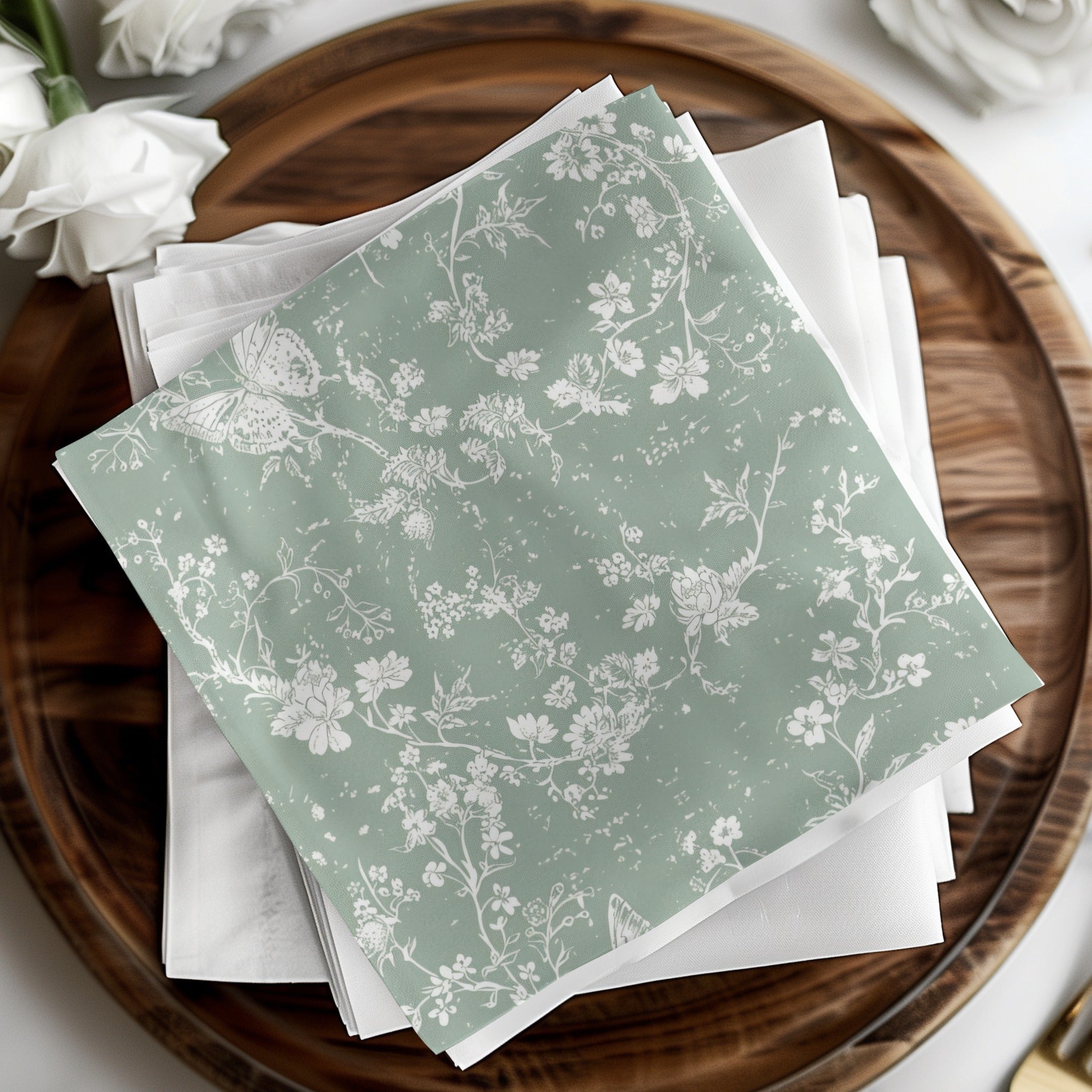 Floral Butterfly Digital Paper, Seamless Pattern, Sage Green Texture, Delicate Flower Digital File, Repeatable Design, DIY Digital - Moore and Mountain