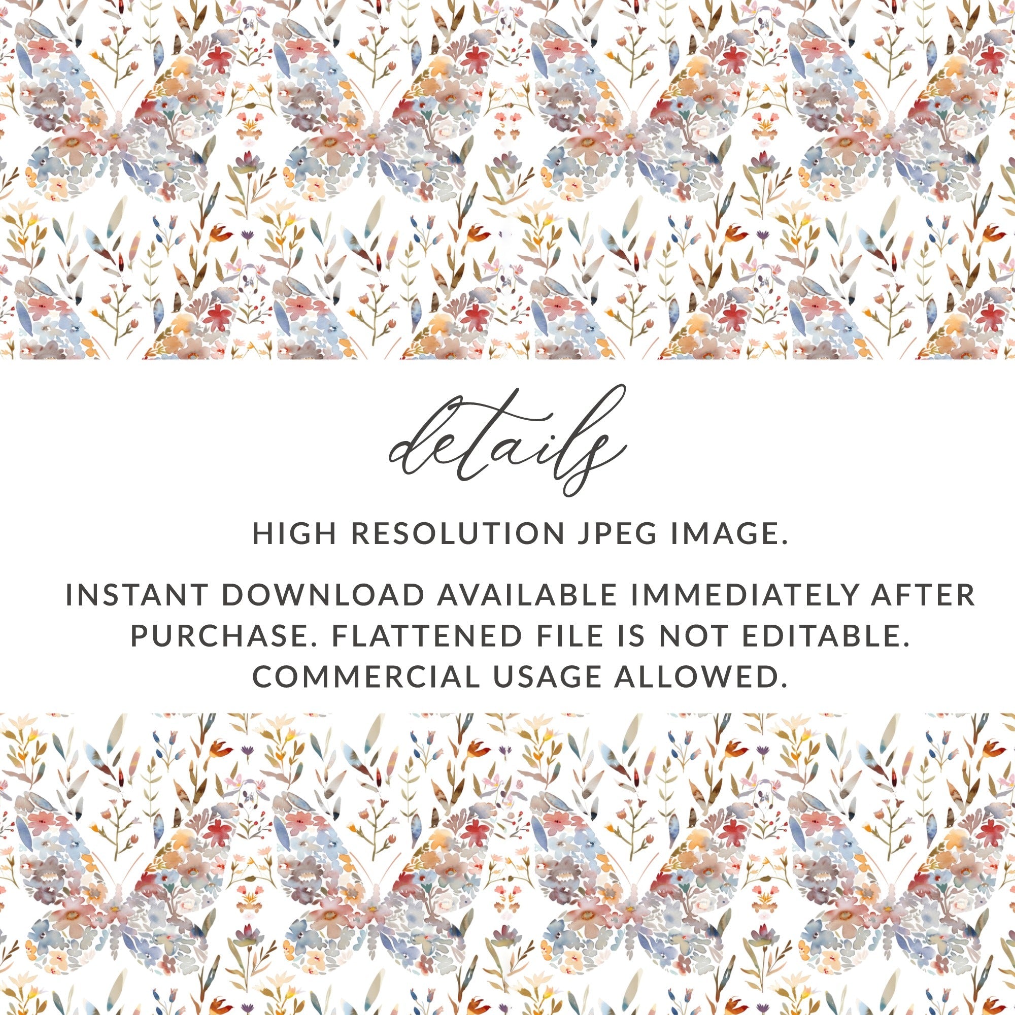 Floral Butterfly Digital Paper, Watercolor Butterfly Seamless Pattern, Fabric Design, Scrapbooking Paper, Digital Download - Moore and Mountain