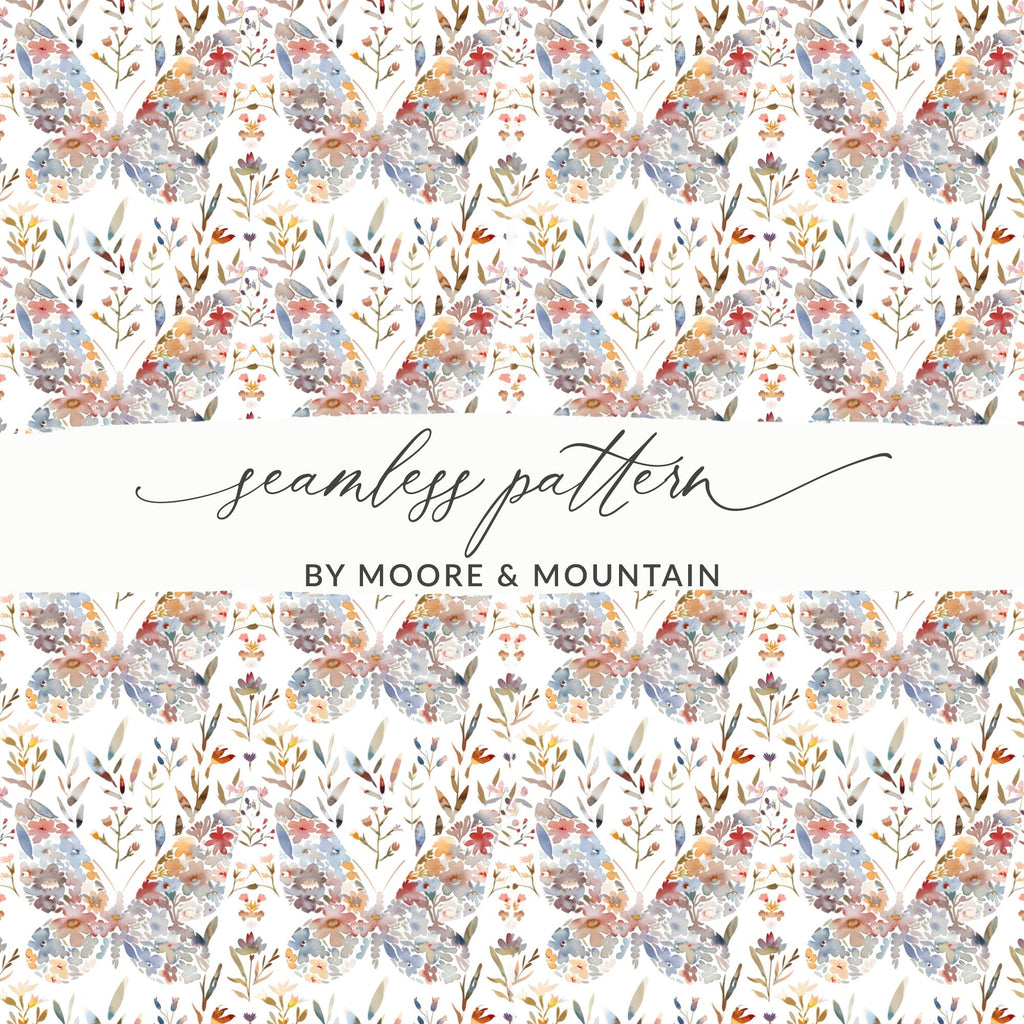Floral Butterfly Digital Paper, Watercolor Butterfly Seamless Pattern, Fabric Design, Scrapbooking Paper, Digital Download - Moore and Mountain