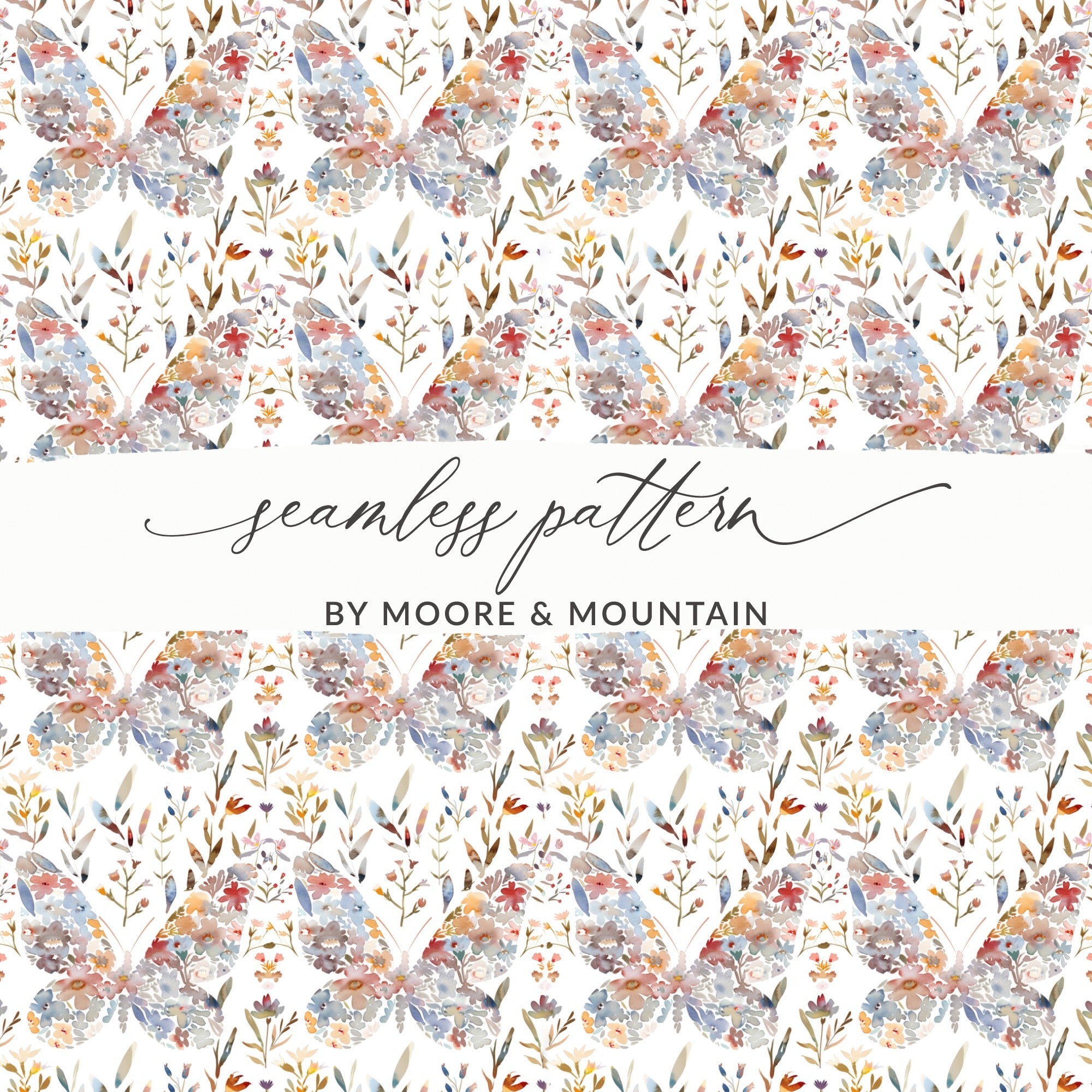 Floral Butterfly Digital Paper, Watercolor Butterfly Seamless Pattern, Fabric Design, Scrapbooking Paper, Digital Download - Moore and Mountain