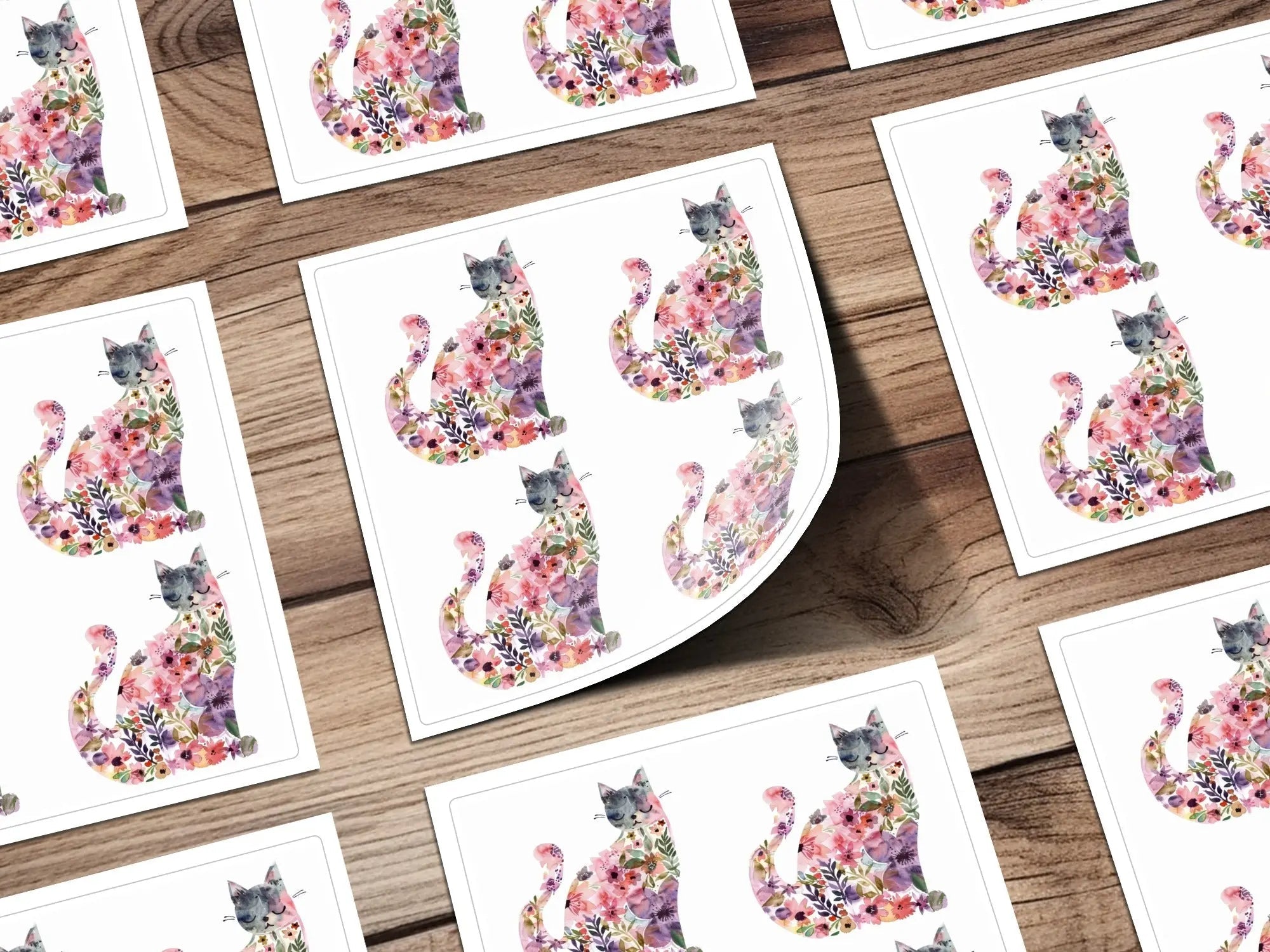 Floral Cat Digital Paper, Seamless Pattern, Watercolor Kitten Art, 12x12 JPEG, Commercial Use, Print on Demand, Cat Lover Gift - Moore and Mountain