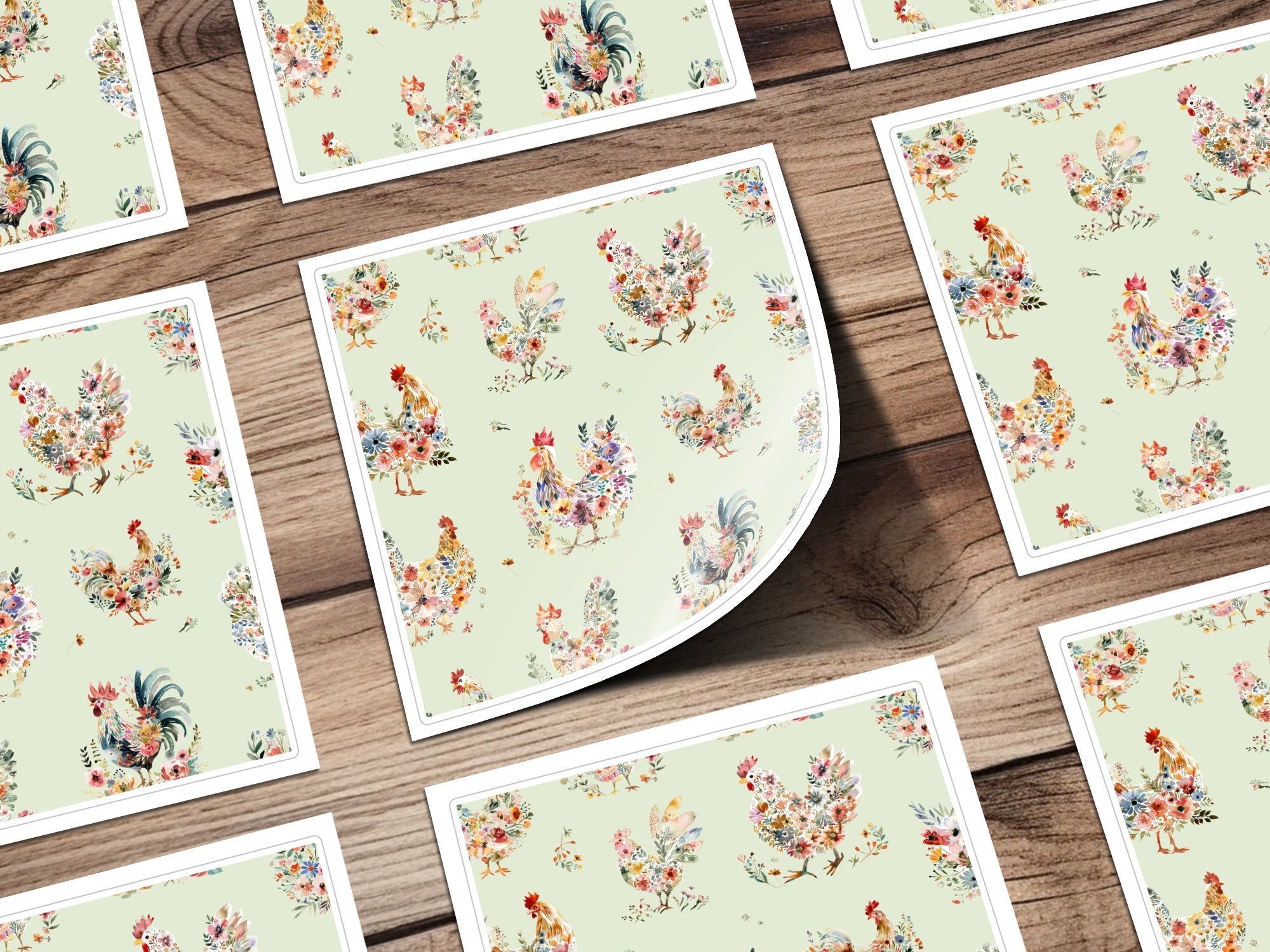 Floral Chicken Seamless Digital Pattern, Watercolor Rooster Design, Farmhouse Animal Print for Fabric, Paper, Digital Download - Moore and Mountain
