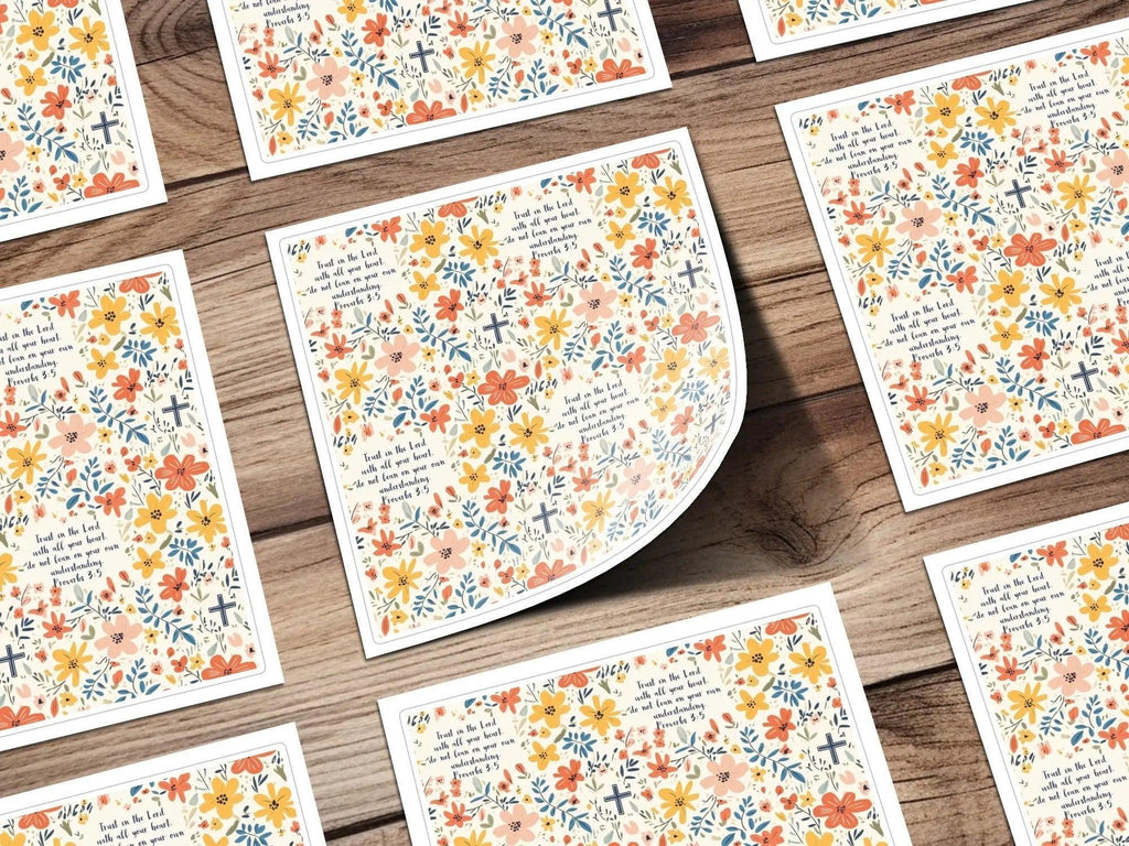 Floral Christian Seamless Pattern, Proverbs 3 5 Scripture, Faith Based Design, Digital Paper Pack, Commercial Use, Print On Demand OK - Moore and Mountain