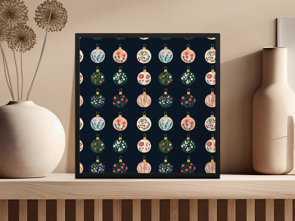 Floral Christmas Baubles Seamless Pattern, Holiday Ornament Design, Digital Paper, Scrapbooking, Commercial Use - Moore and Mountain