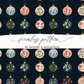 Floral Christmas Baubles Seamless Pattern, Holiday Ornament Design, Digital Paper, Scrapbooking, Commercial Use - Moore and Mountain
