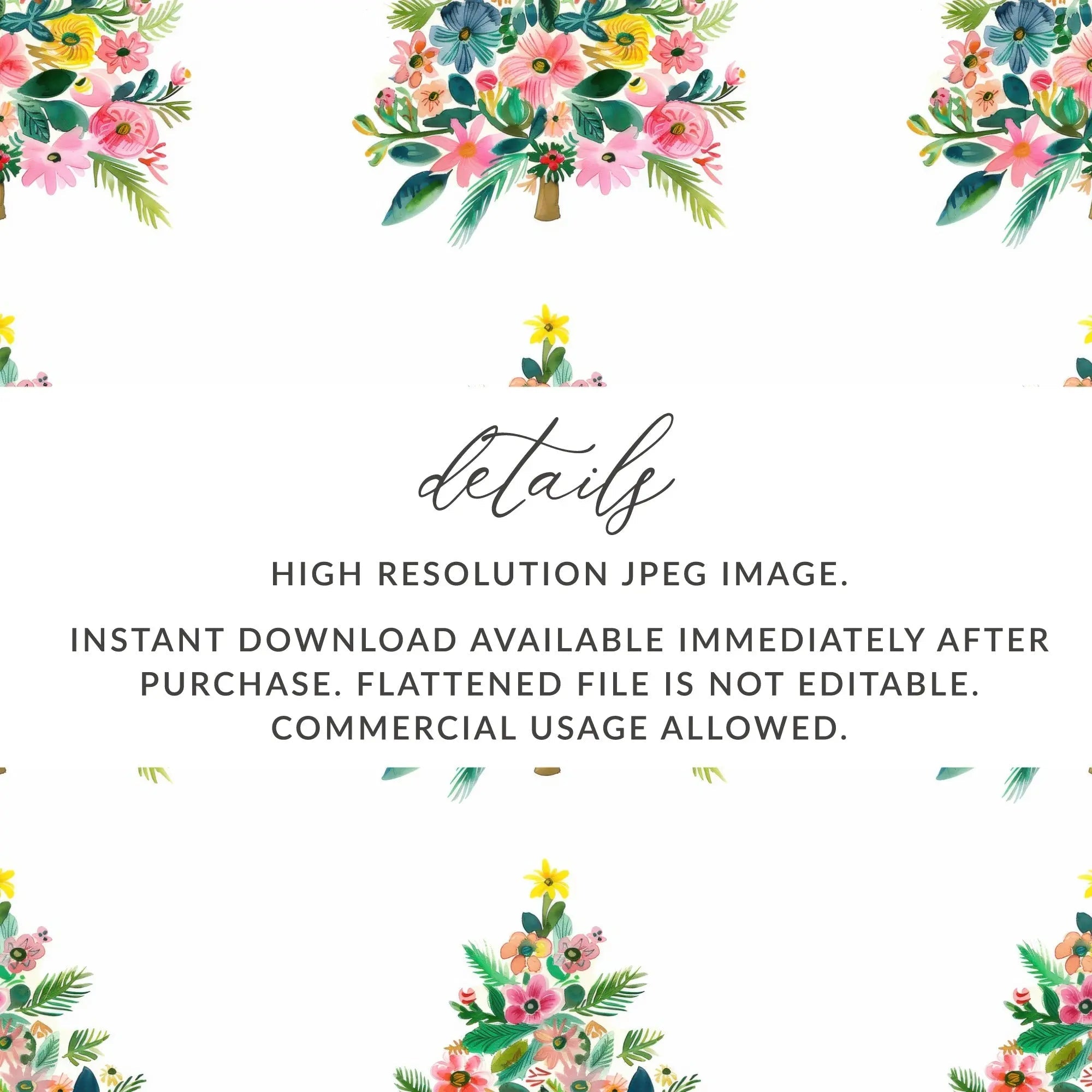 Floral Christmas Tree Digital Paper, Watercolor Seamless Pattern, Holiday Design, Festive Digital Download, Scrapbook Paper, Fabric Print - Moore and Mountain