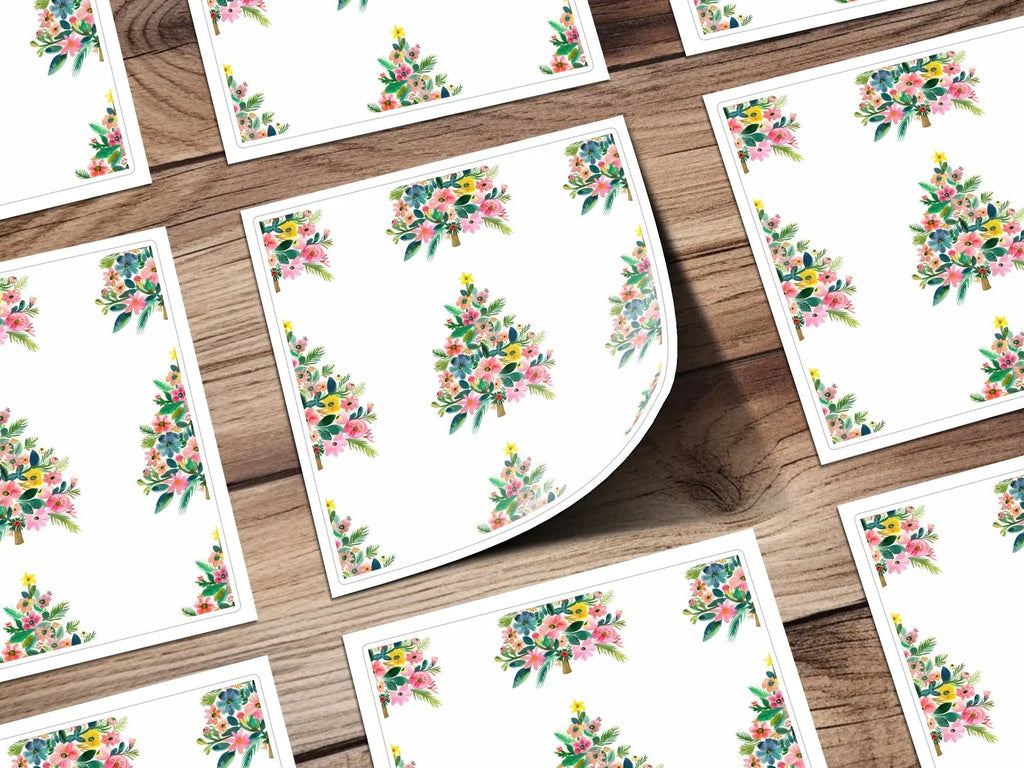 Floral Christmas Tree Digital Paper, Watercolor Seamless Pattern, Holiday Design, Festive Digital Download, Scrapbook Paper, Fabric Print - Moore and Mountain