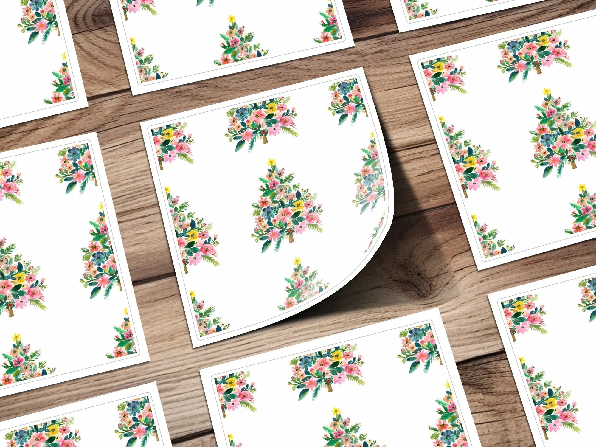 Floral Christmas Tree Digital Paper, Watercolor Seamless Pattern, Holiday Design, Festive Digital Download, Scrapbook Paper, Fabric Print - Moore and Mountain