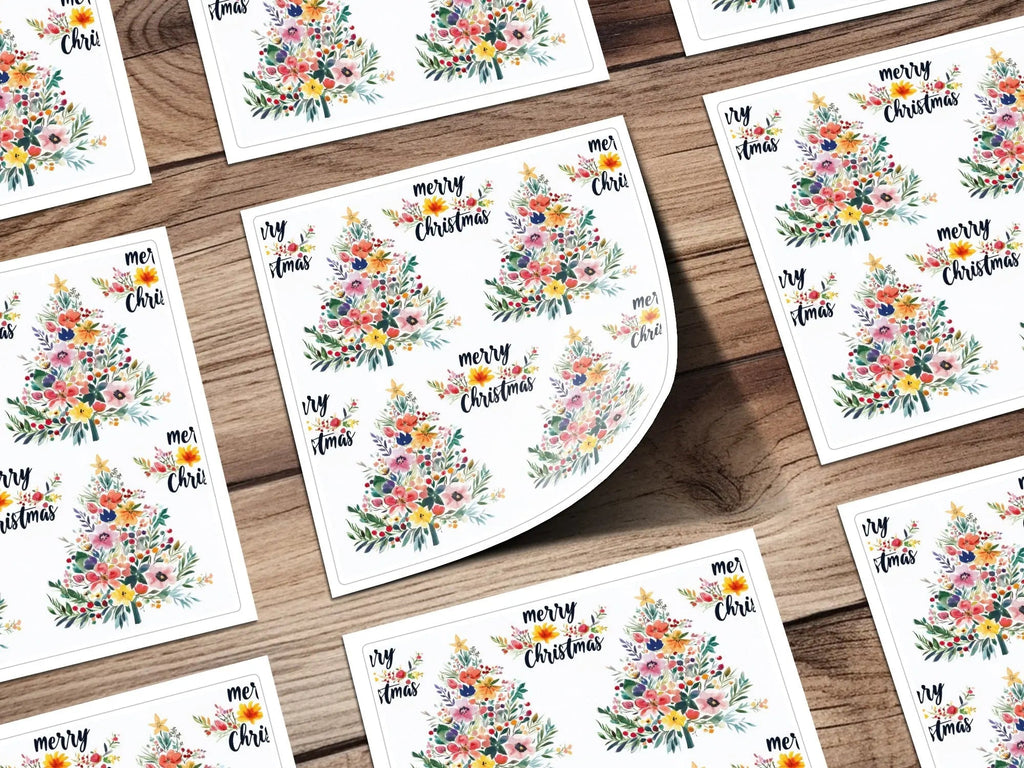 Floral Christmas Tree Seamless Pattern Digital, Watercolor Flowers Festive Background, Holiday Scrapbook Paper Digital Download - Moore and Mountain