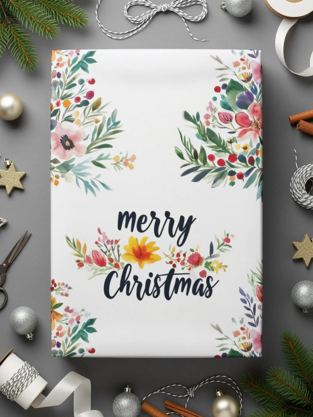 Floral Christmas Tree Seamless Pattern Digital, Watercolor Flowers Festive Background, Holiday Scrapbook Paper Digital Download - Moore and Mountain