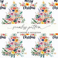 Floral Christmas Tree Seamless Pattern Digital, Watercolor Flowers Festive Background, Holiday Scrapbook Paper Digital Download - Moore and Mountain