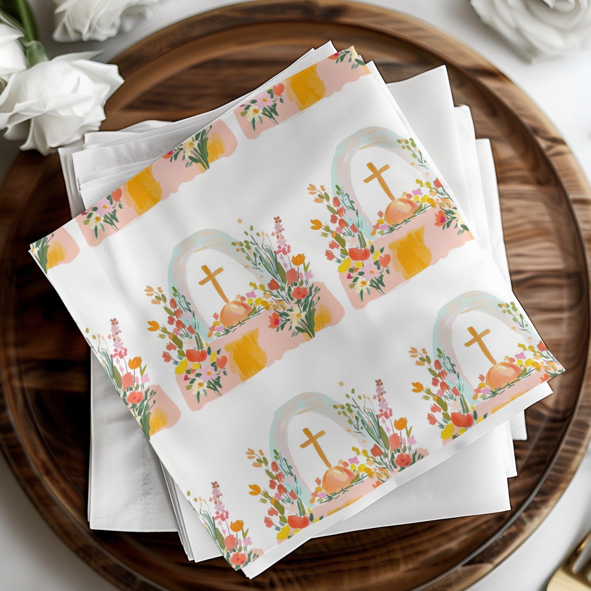 Floral Cross Digital Paper, Seamless Pattern Design, Christian Easter Spring Background, Scrapbooking Fabric Design, Digital Files - Moore and Mountain