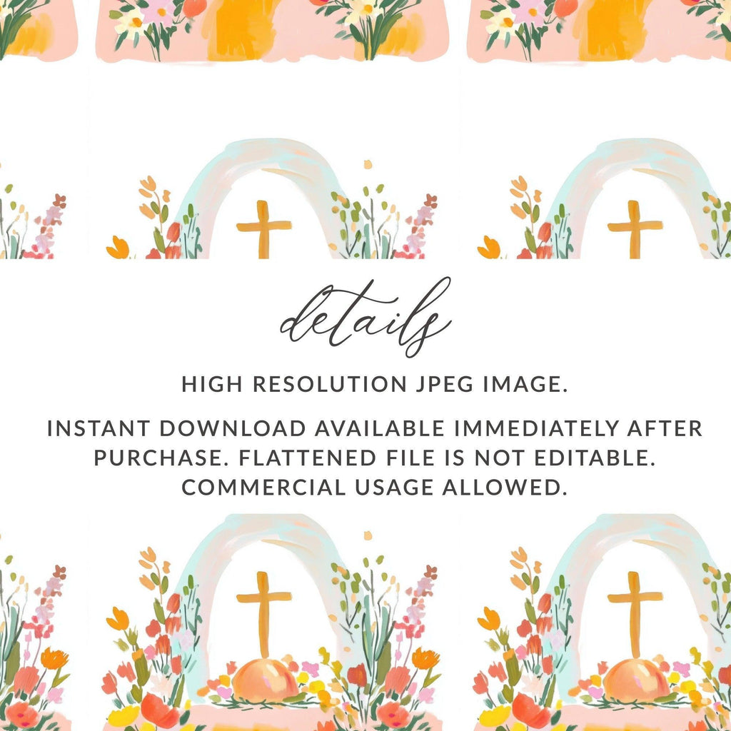 Floral Cross Digital Paper, Seamless Pattern Design, Christian Easter Spring Background, Scrapbooking Fabric Design, Digital Files - Moore and Mountain