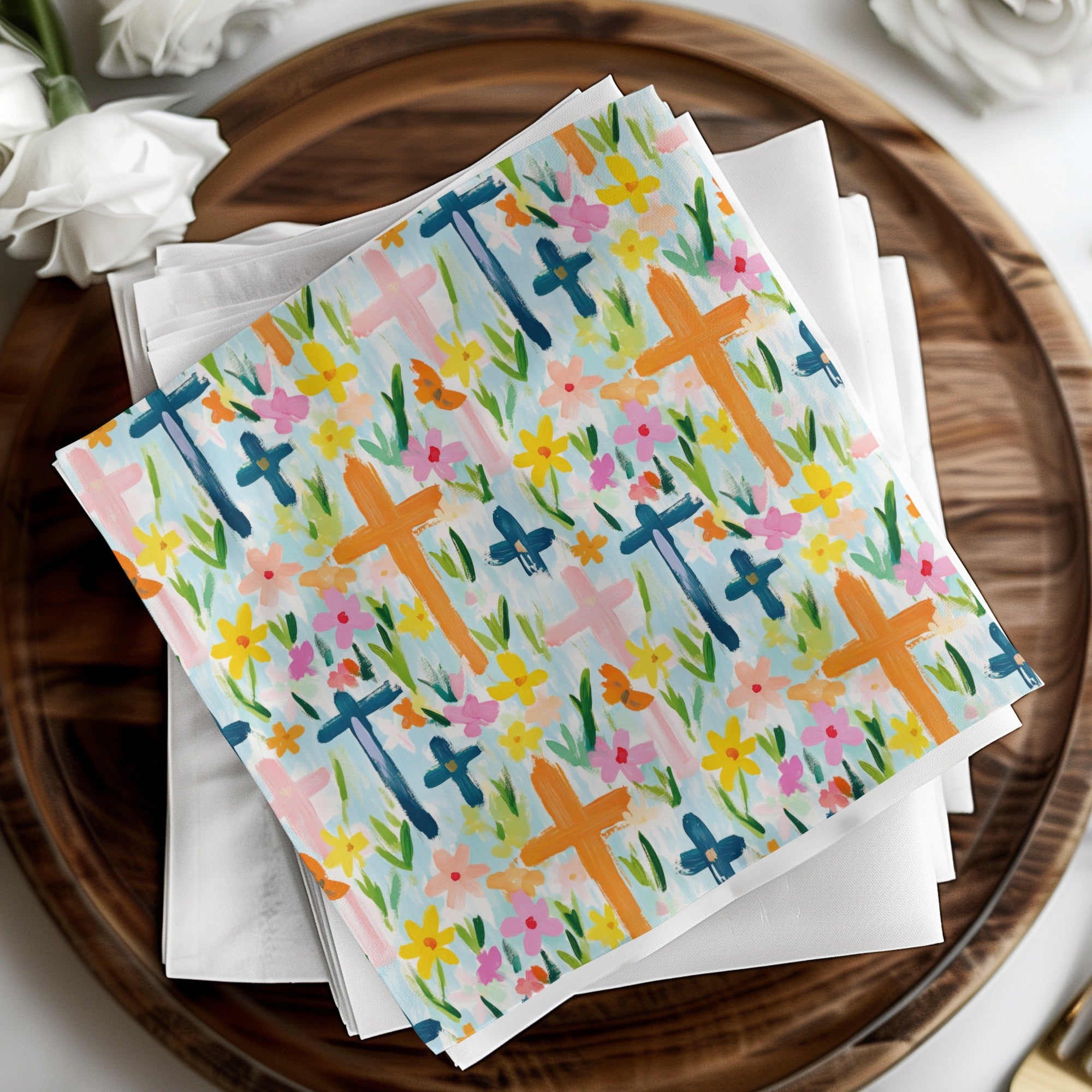 Floral Cross Pattern Digital Paper, Seamless Easter Design, Religious Background, Spring Flowers, Christian Theme, Fabric Pattern - Moore and Mountain