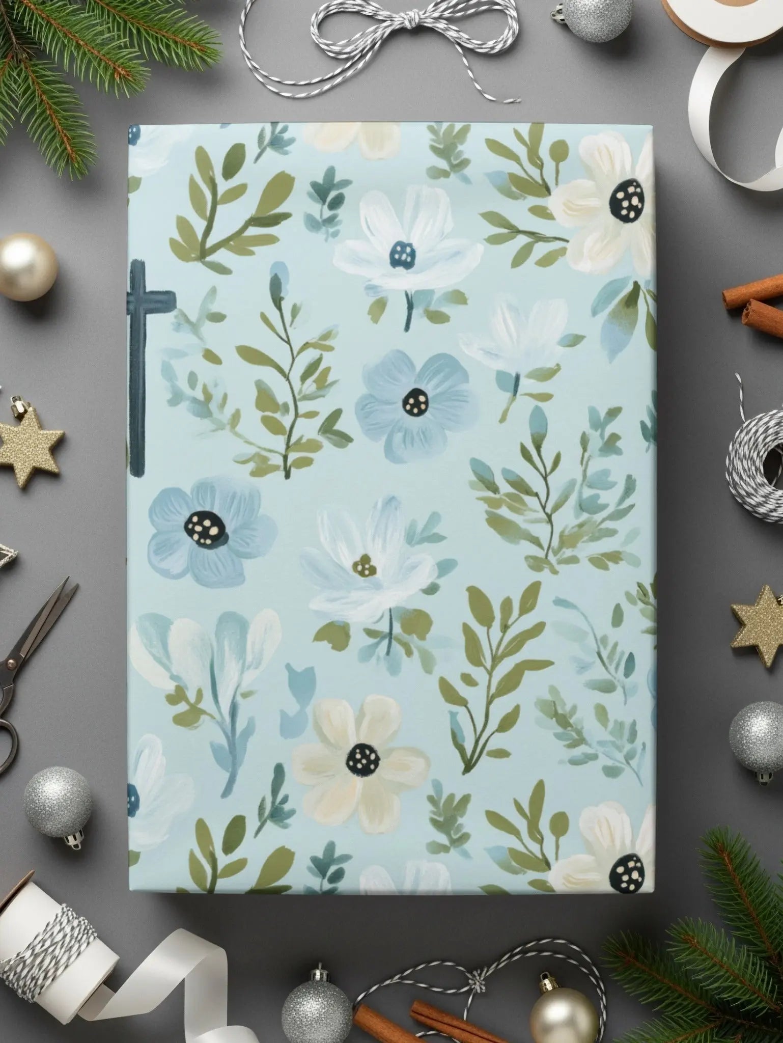 Floral Cross Seamless Pattern, Digital Download, Flower Backgrounds, 12x12 JPEG, Pastel Floral Digital Paper, Religious Backgrounds - Moore and Mountain
