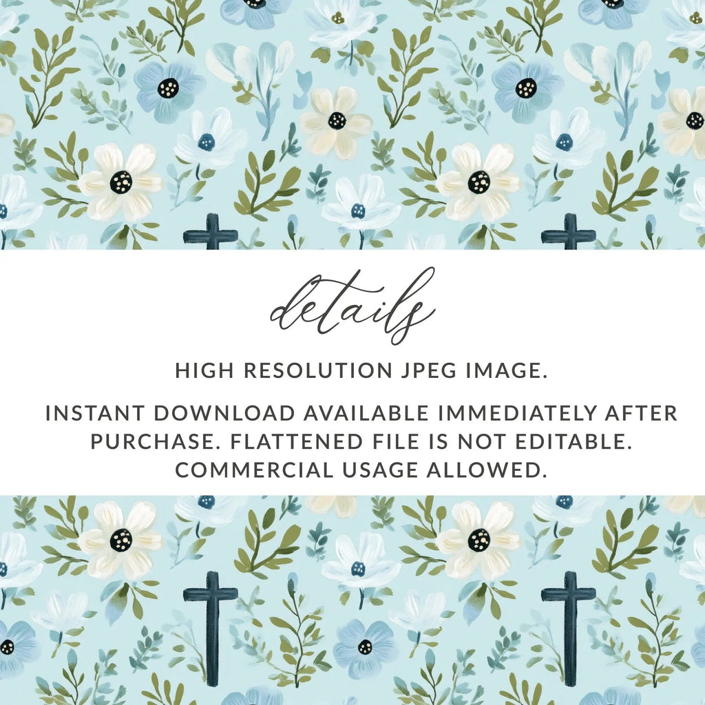 Floral Cross Seamless Pattern, Digital Download, Flower Backgrounds, 12x12 JPEG, Pastel Floral Digital Paper, Religious Backgrounds - Moore and Mountain