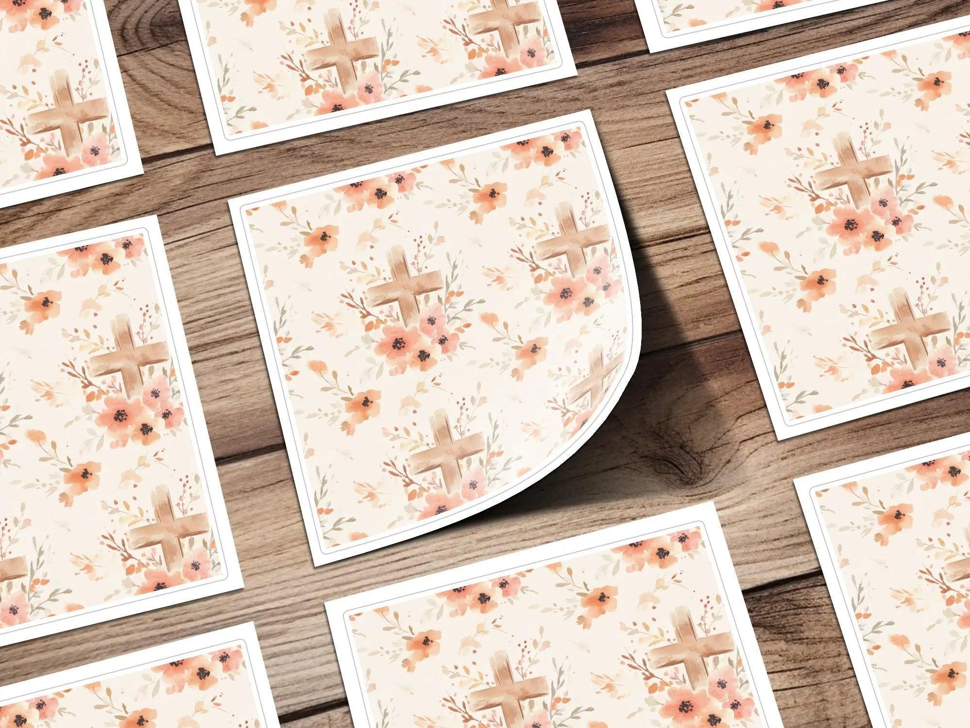 Floral Cross Seamless Pattern, Digital Paper Pack, Watercolor Flowers, Religious Backgrounds, JPEG Files, Digital Scrapbooking - Moore and Mountain
