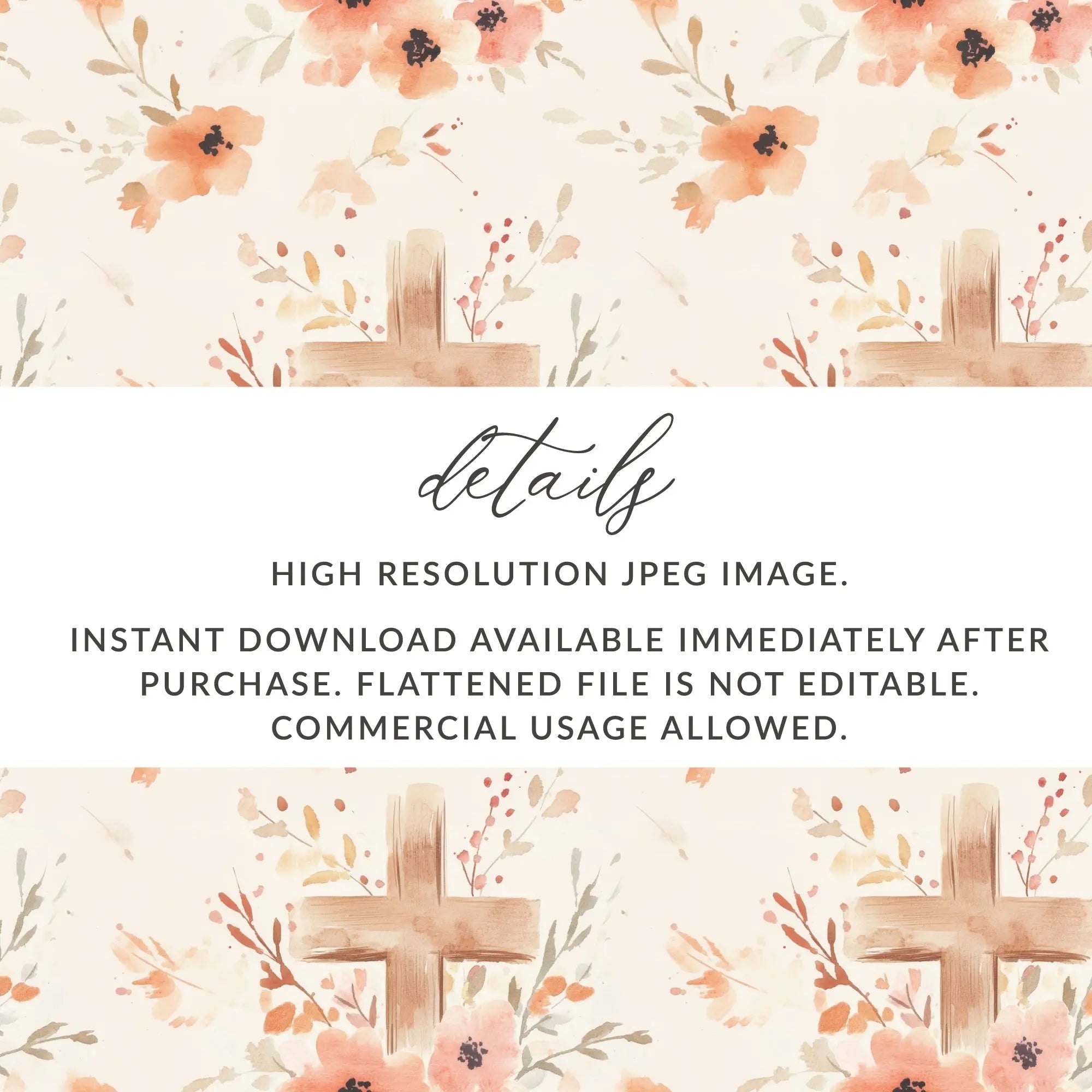 Floral Cross Seamless Pattern, Digital Paper Pack, Watercolor Flowers, Religious Backgrounds, JPEG Files, Digital Scrapbooking - Moore and Mountain