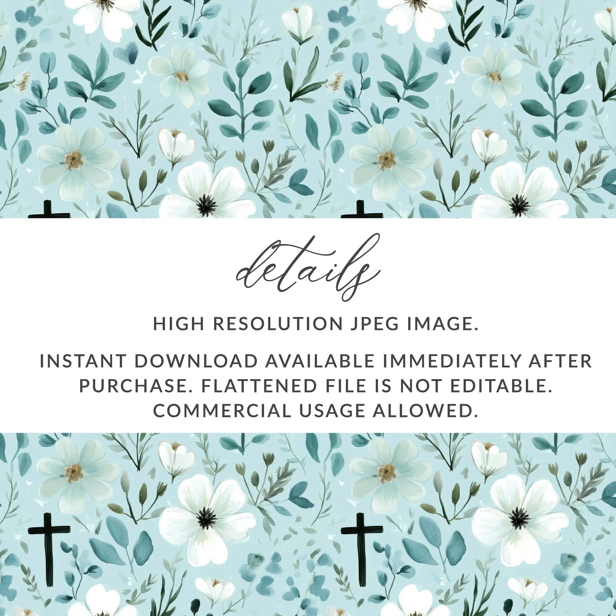Floral Cross Seamless Pattern, Digital Paper, Spring Flowers, Religious Fabric Design, Easter Background, Faith Based Printable Design - Moore and Mountain