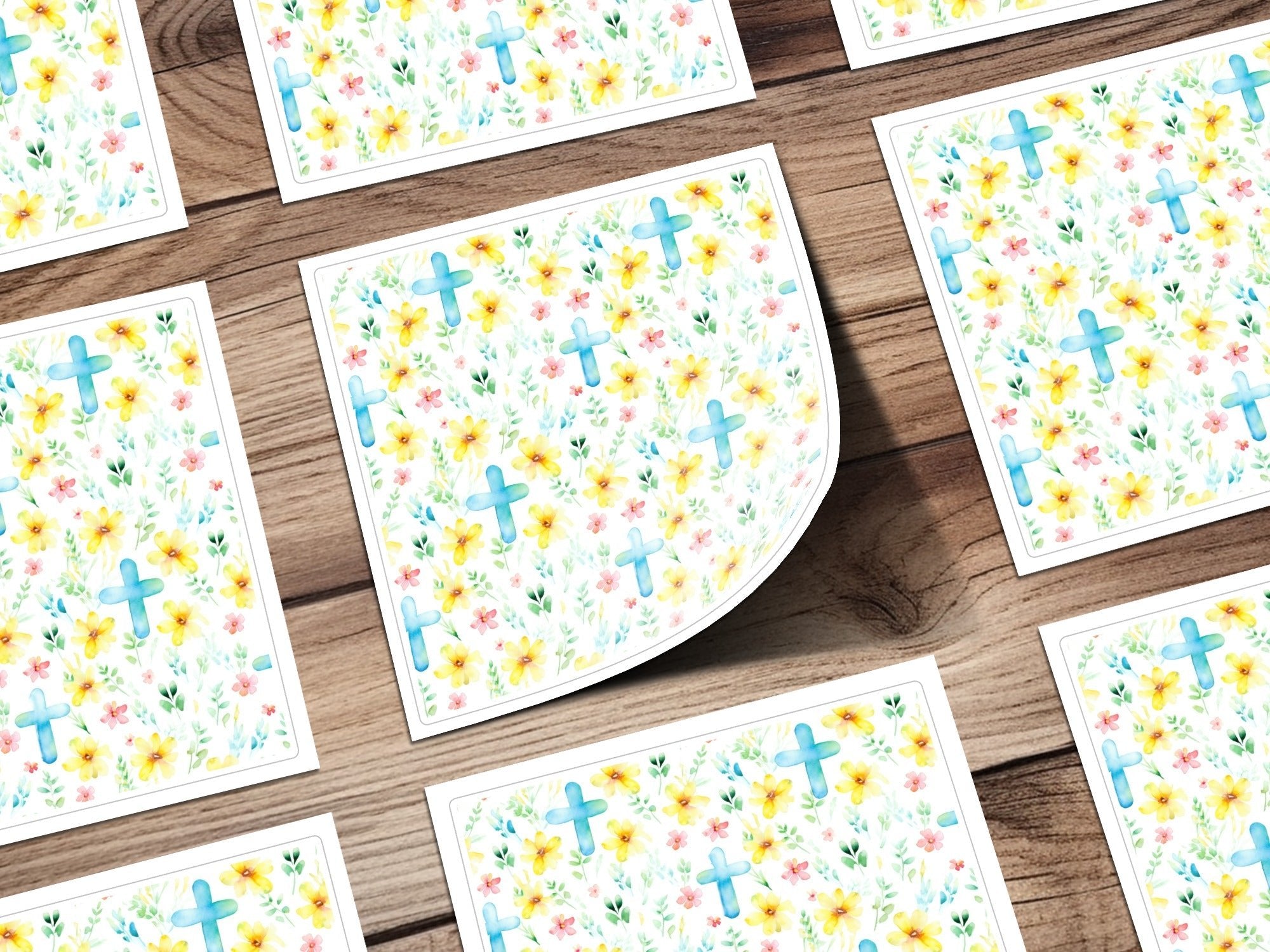 Floral Cross Seamless Pattern Digital Paper, Watercolor Flowers, Easter Design, Religious Fabric Print, Pastel Spring Background - Moore and Mountain