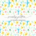 Floral Cross Seamless Pattern Digital Paper, Watercolor Flowers, Easter Design, Religious Fabric Print, Pastel Spring Background - Moore and Mountain