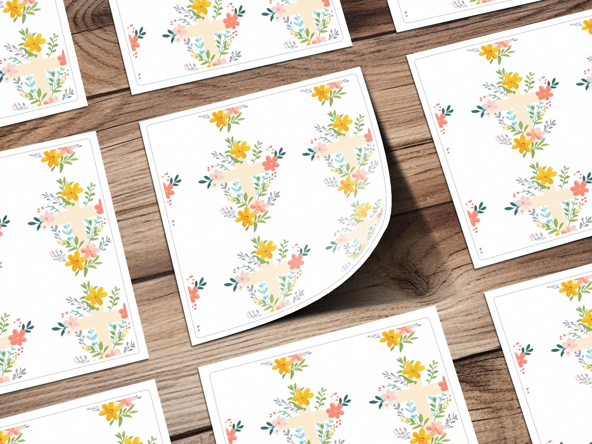 Floral Cross Seamless Pattern, Spring Easter Digital Paper, Religious Fabric Design, Pastel Flowers, Christian Background, JPEG Download featuring pastel floral crosses on white.