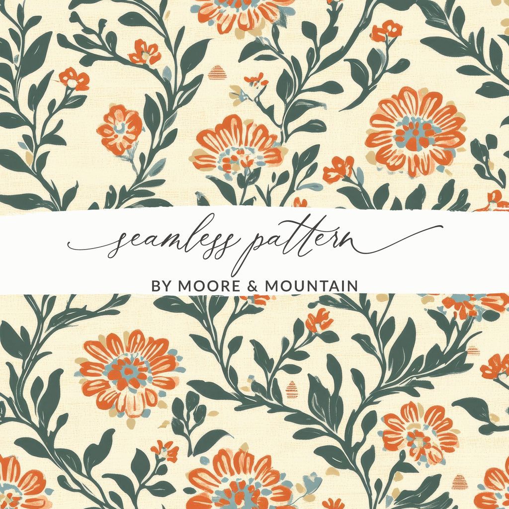 Floral Delight Kalamkari Seamless Pattern Delicate Chintz Background - Moore and Mountain