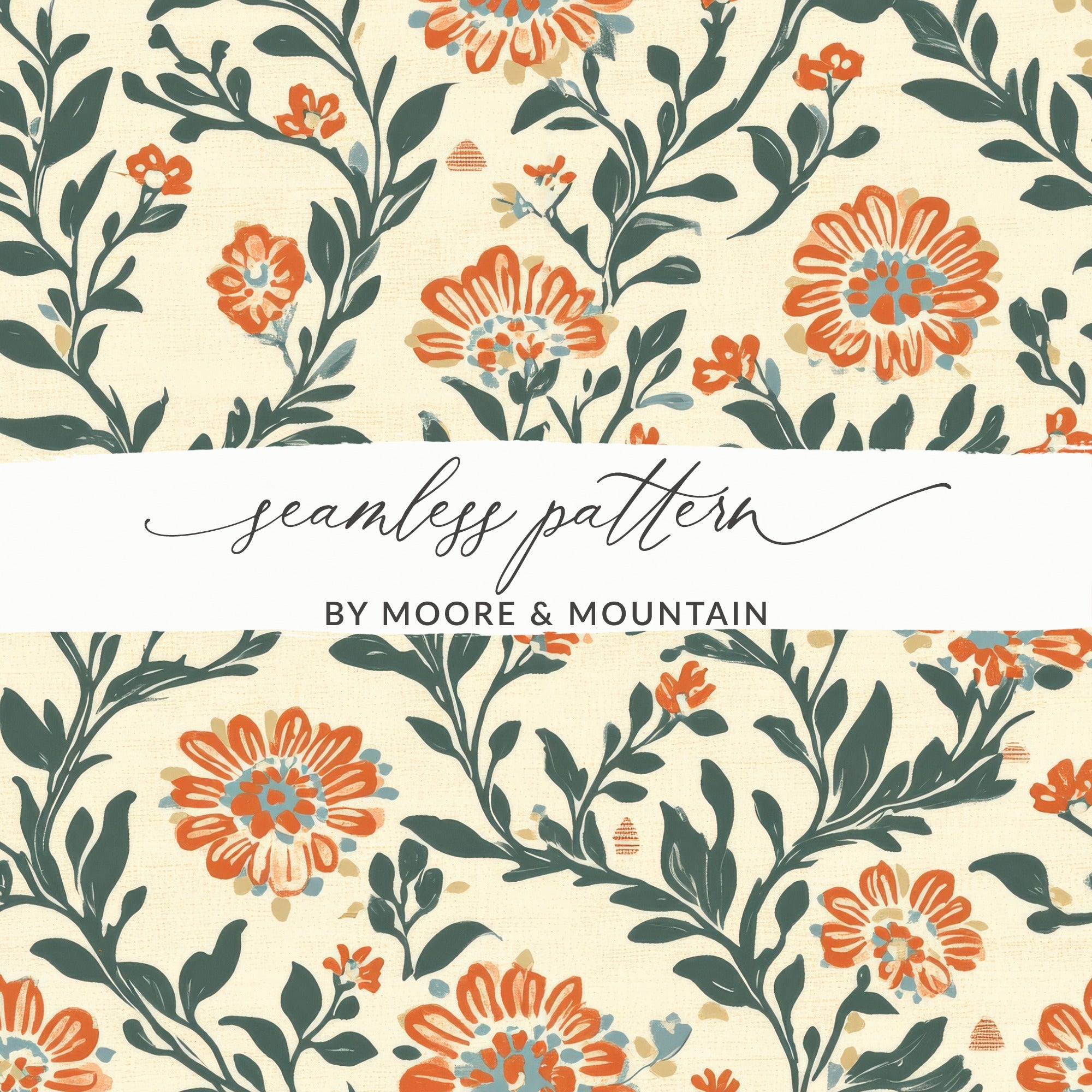 Floral Delight Kalamkari Seamless Pattern Delicate Chintz Background - Moore and Mountain