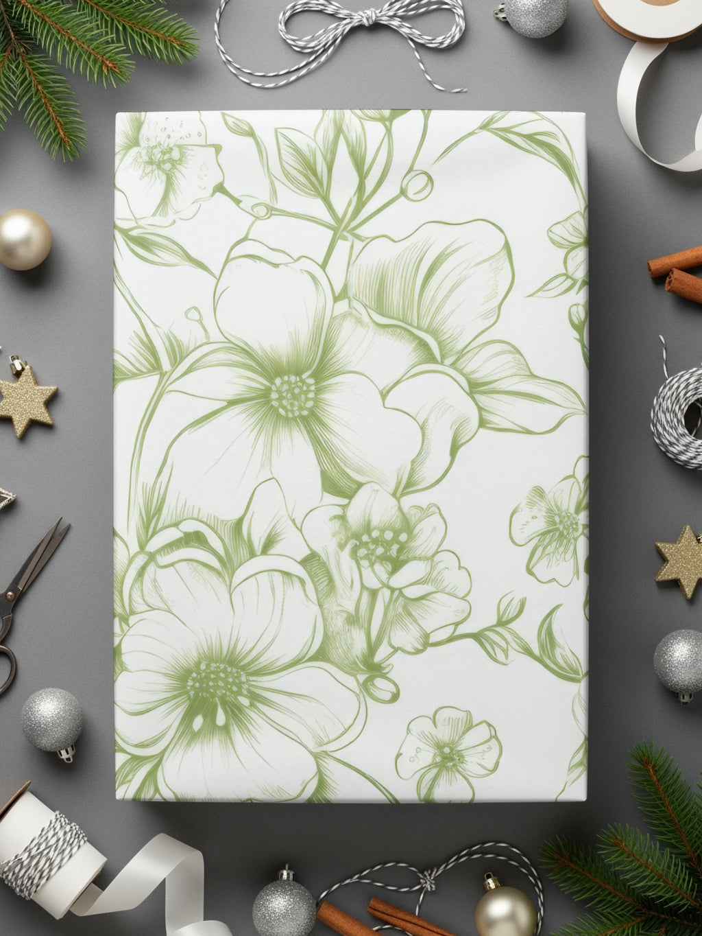 Elegant Floral Design Holiday Gift Wrap Paper