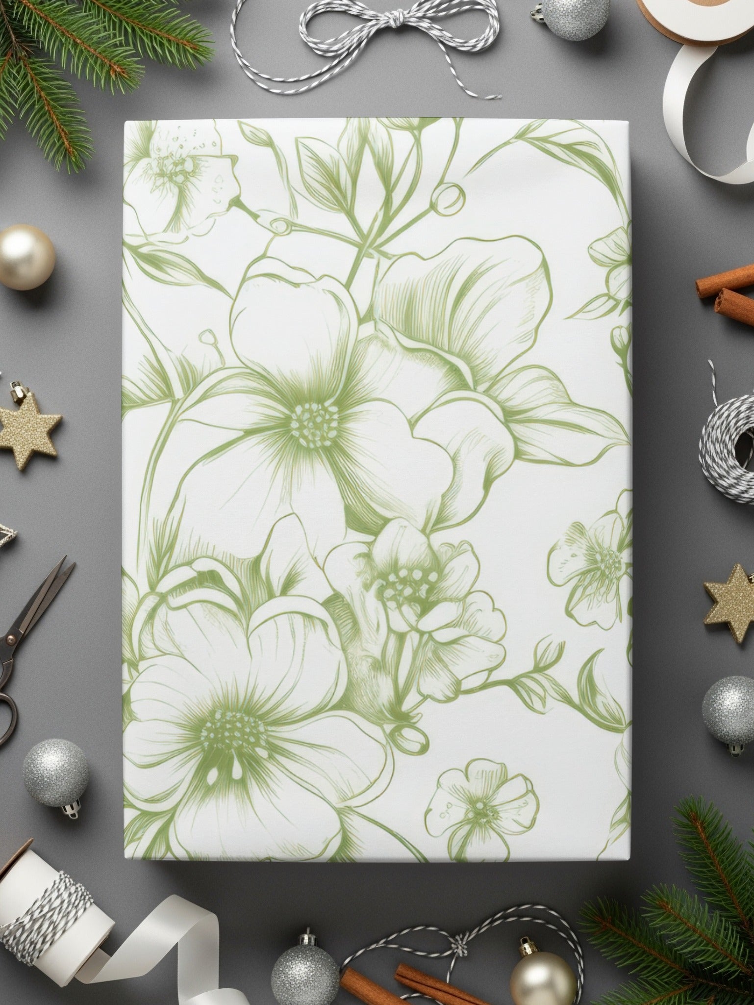 Elegant Floral Design Holiday Gift Wrap Paper