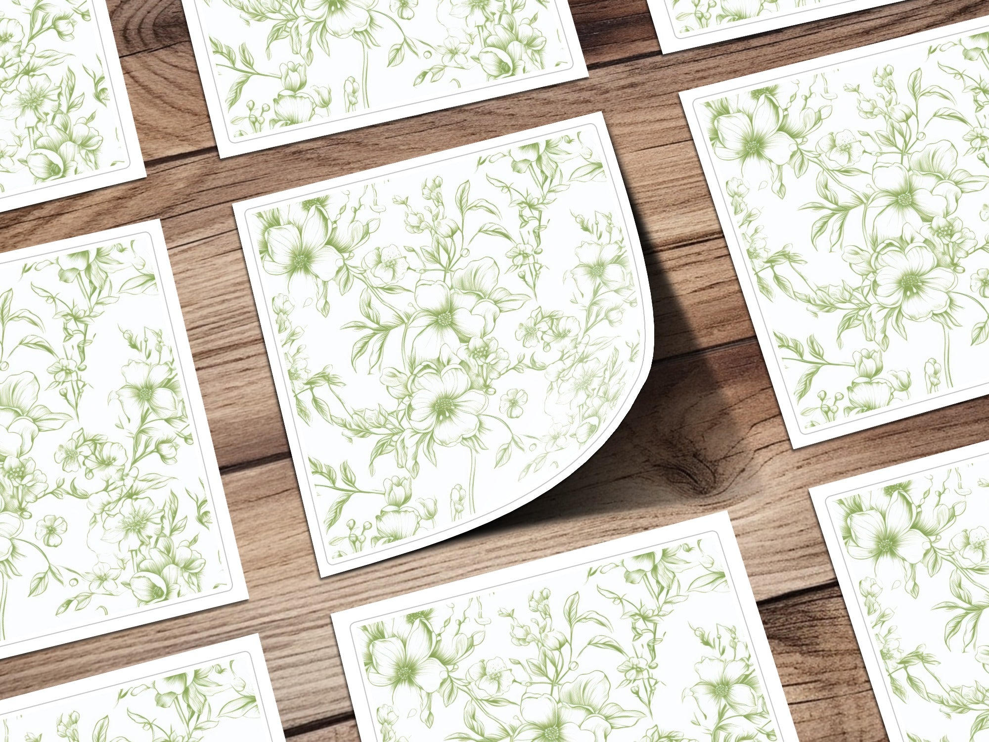 Elegant Green Floral Decorative Cards Pack