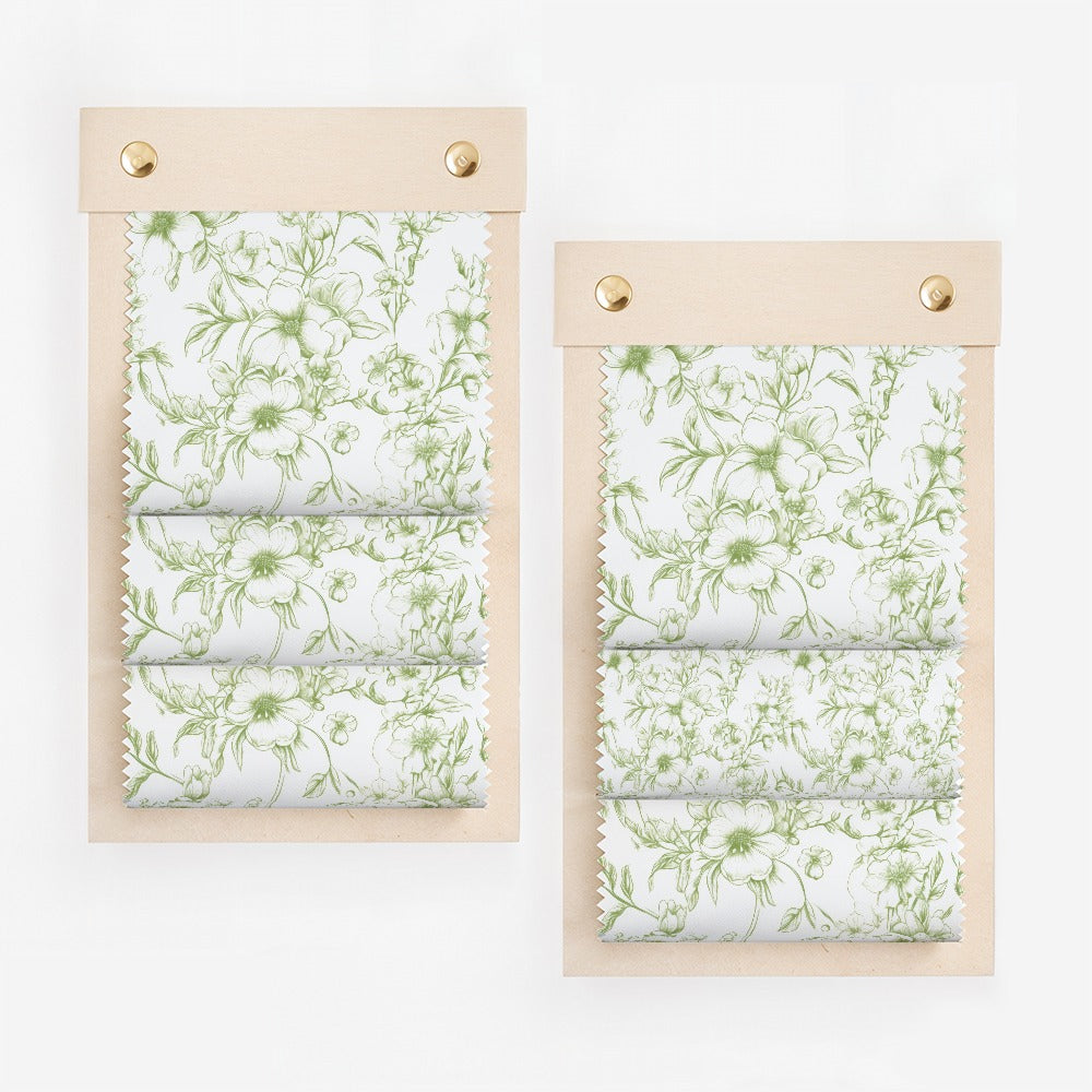 Floral Pattern Fabric Swatches with Green Flowers